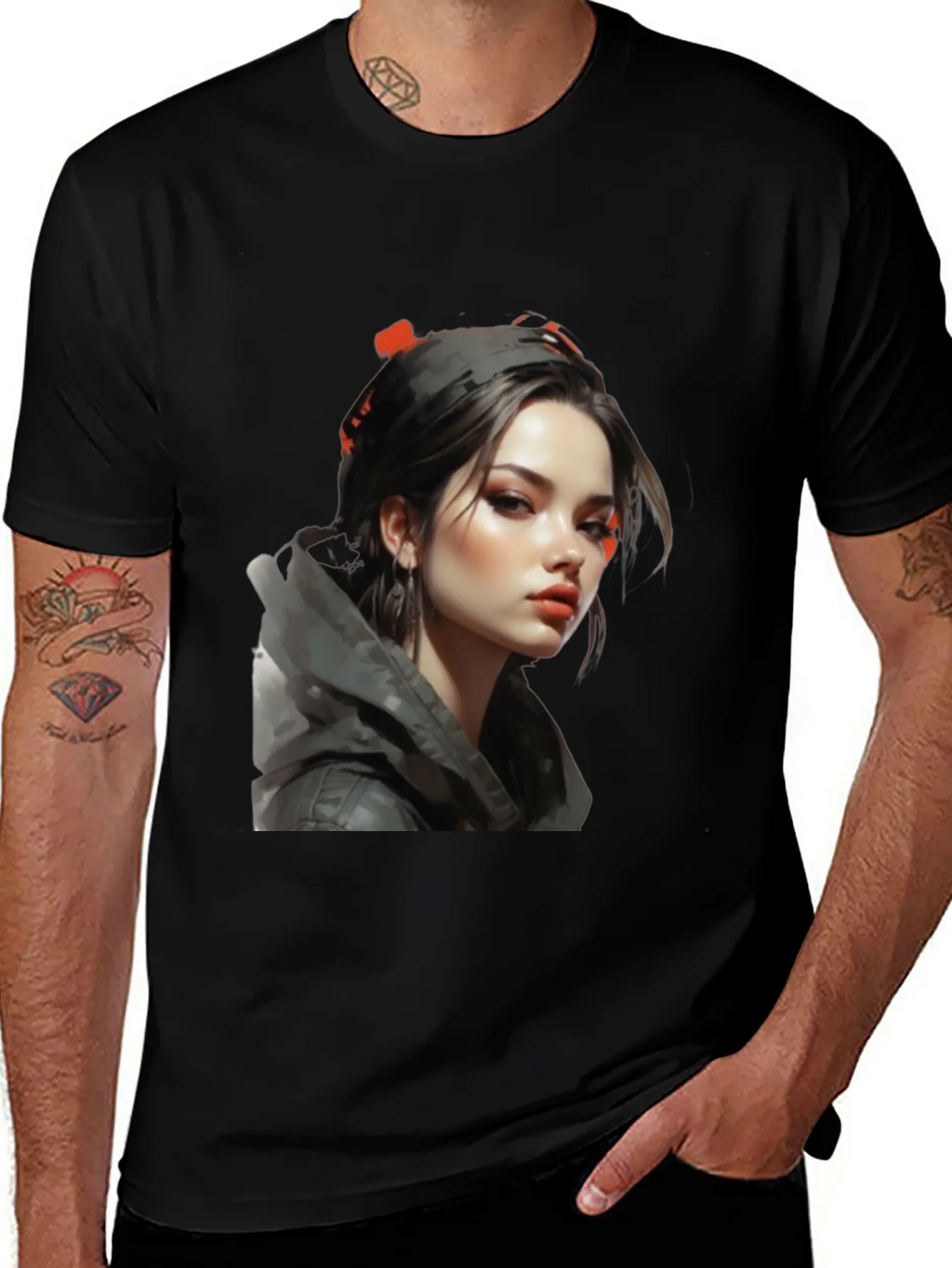 Girl Portrait Graphic Tee - Stylish Black T-Shirt