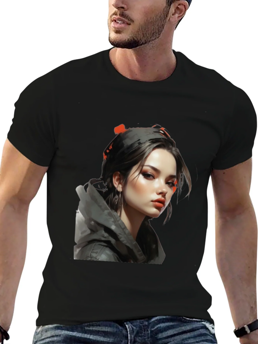 Girl Portrait Graphic Tee - Stylish Black T-Shirt