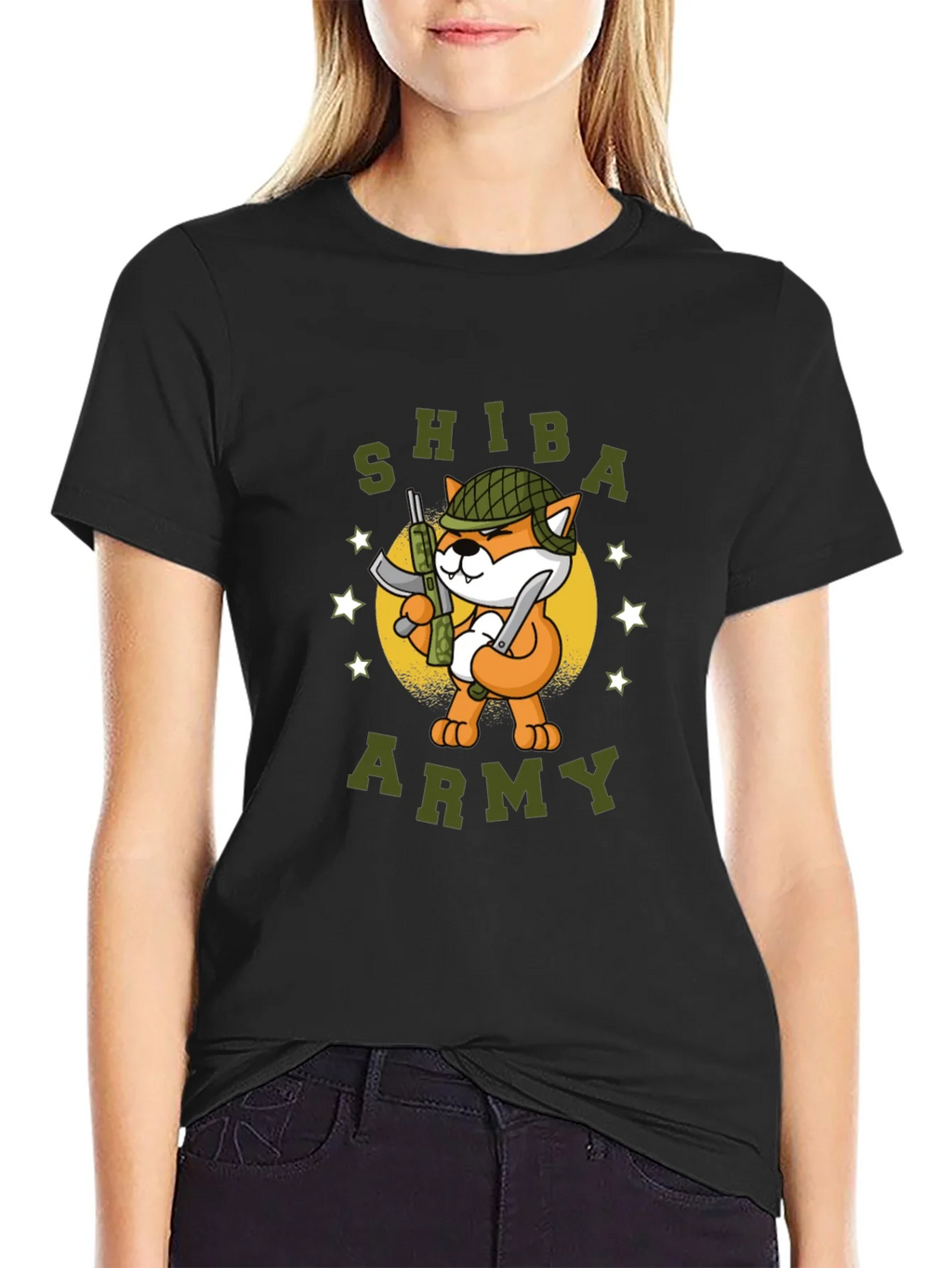 Shiba Army Graphic Tee - Black Cotton T-Shirt
