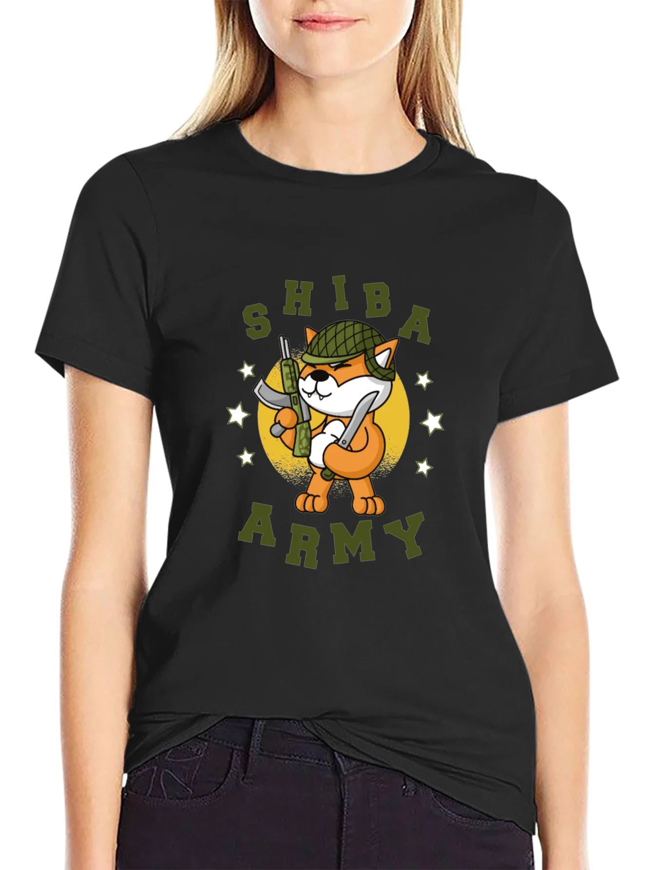 Shiba Army Graphic Tee - Black Cotton T-Shirt