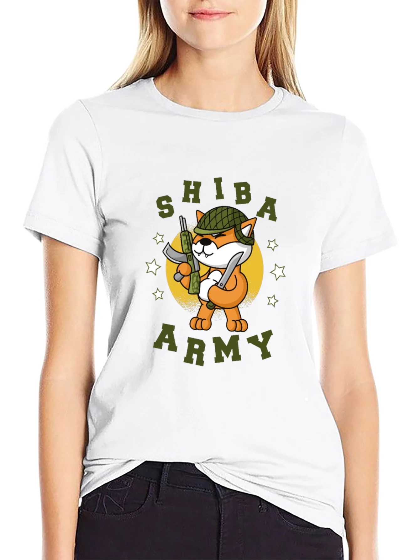 Shiba Army Graphic Tee - Black Cotton T-Shirt