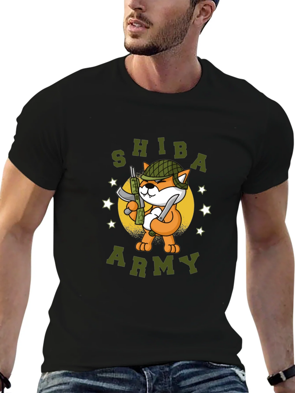Shiba Army Graphic Tee - Black Cotton T-Shirt