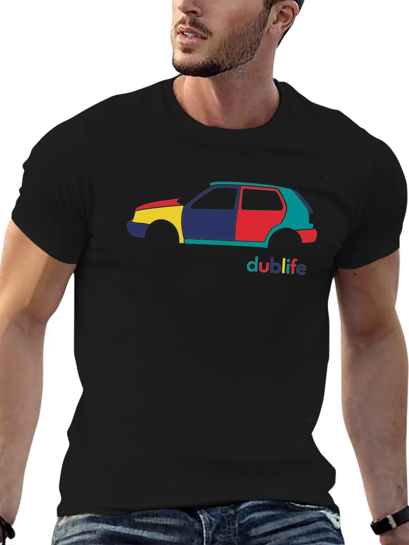 Dublife Car Graphic Tee - Mens Black Cotton T-Shirt