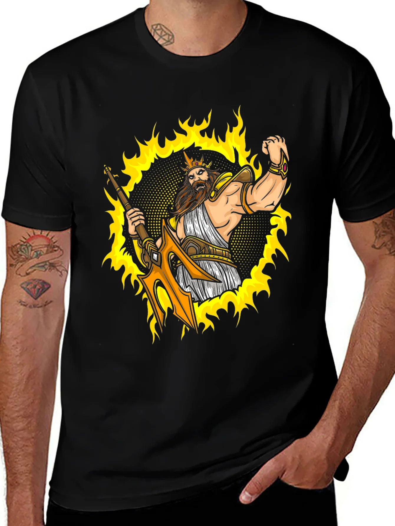 Poseidon Graphic Tee - Black Cotton T-Shirt