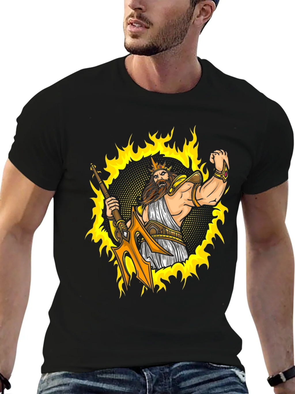 Poseidon Graphic Tee - Black Cotton T-Shirt