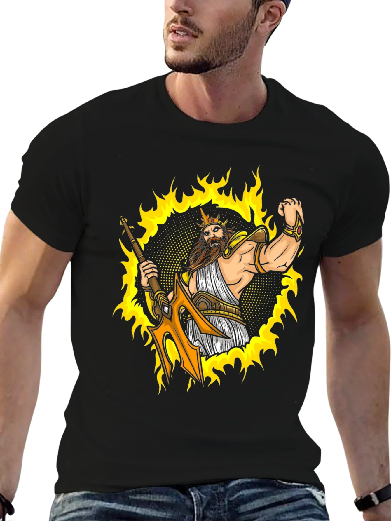 Poseidon Graphic Tee - Black Cotton T-Shirt