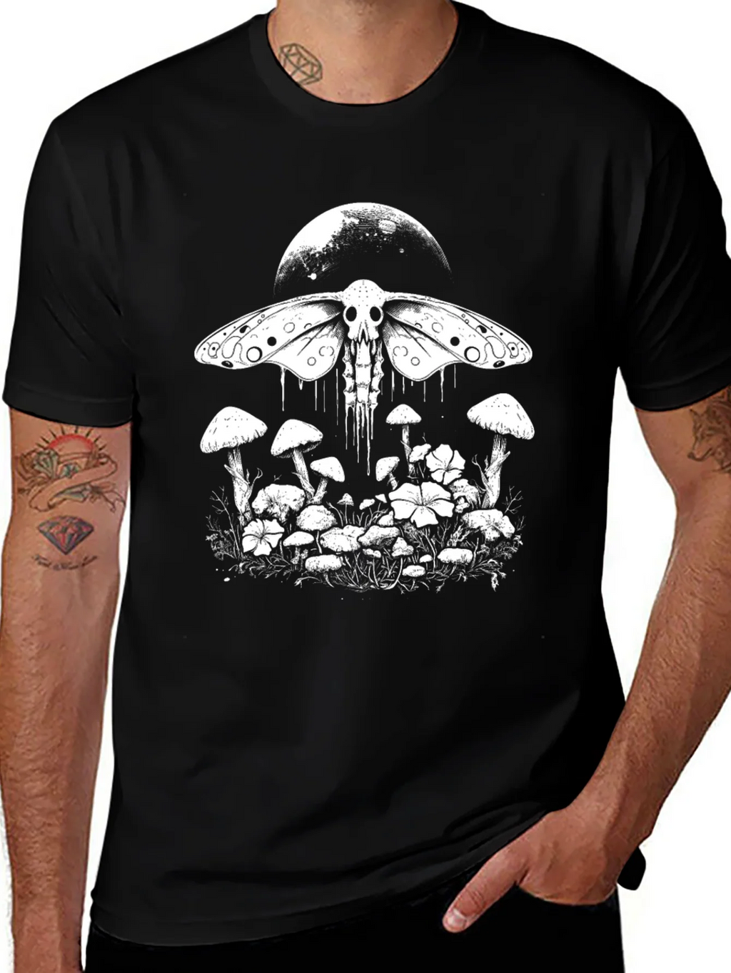 Moth Skull Graphic Tee - Moon & Mushroom Design