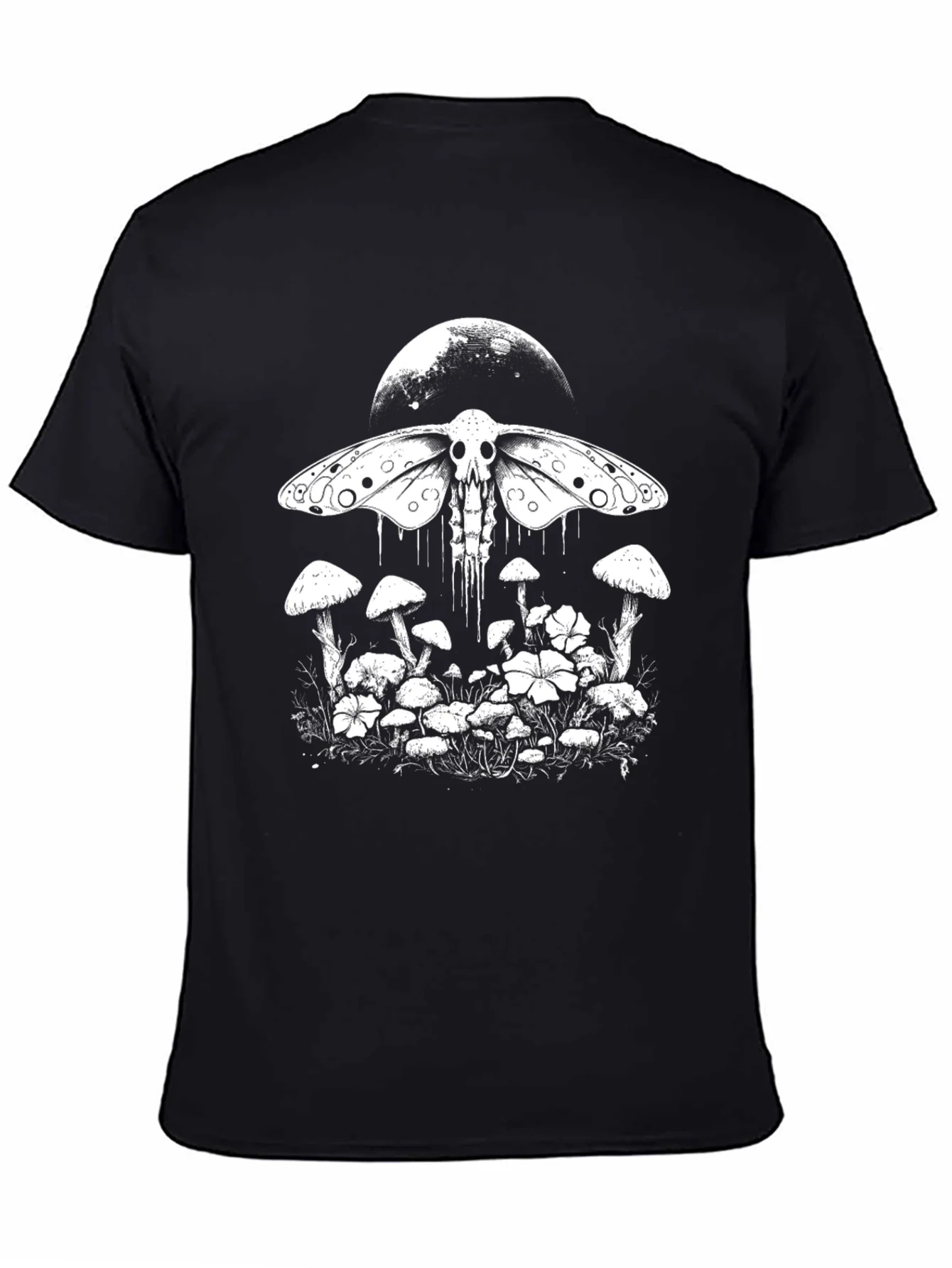 Moth Skull Graphic Tee - Moon & Mushroom Design