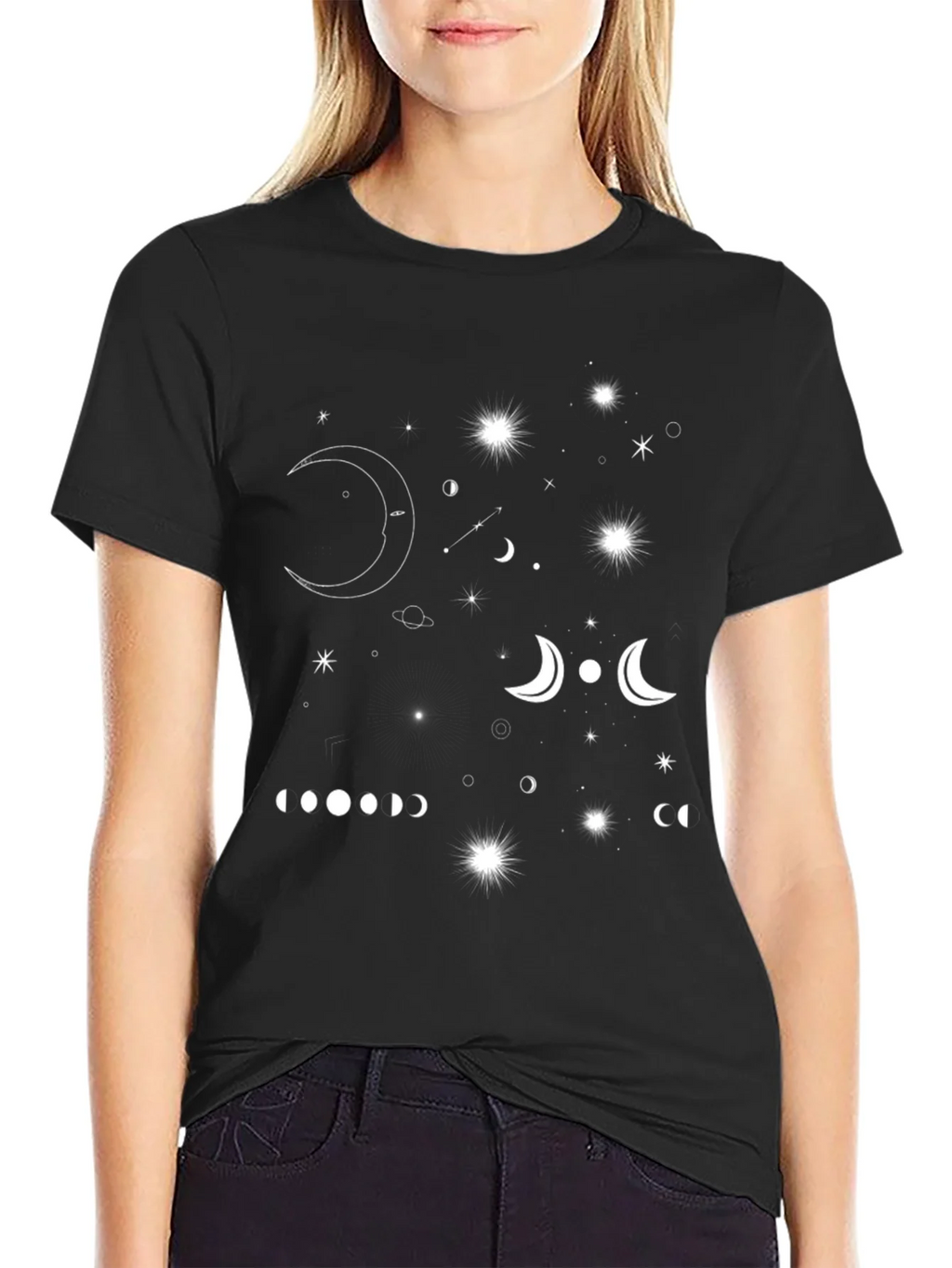 Cosmic Moon Phases Black Graphic Tee