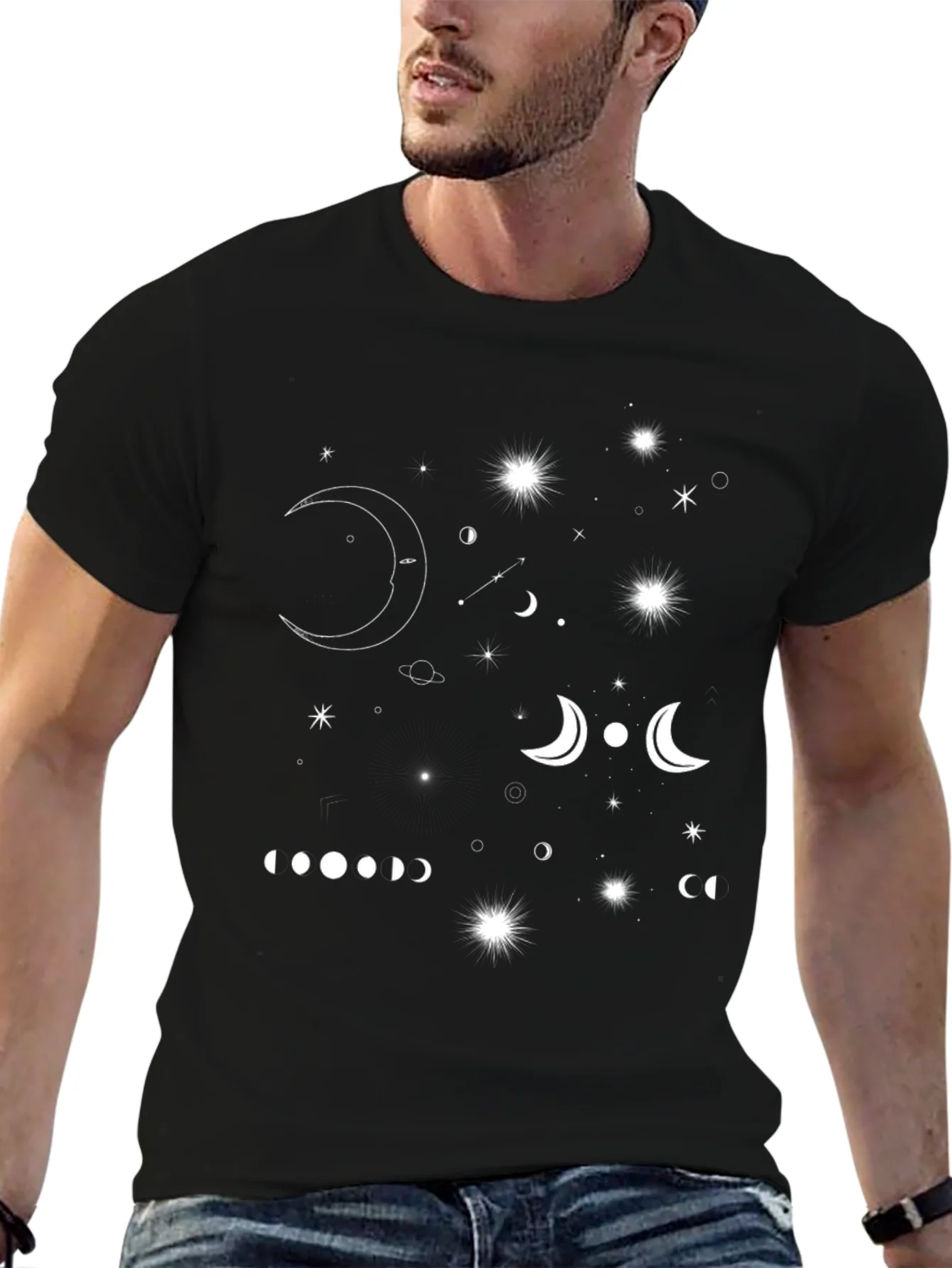 Cosmic Moon Phases Black Graphic Tee