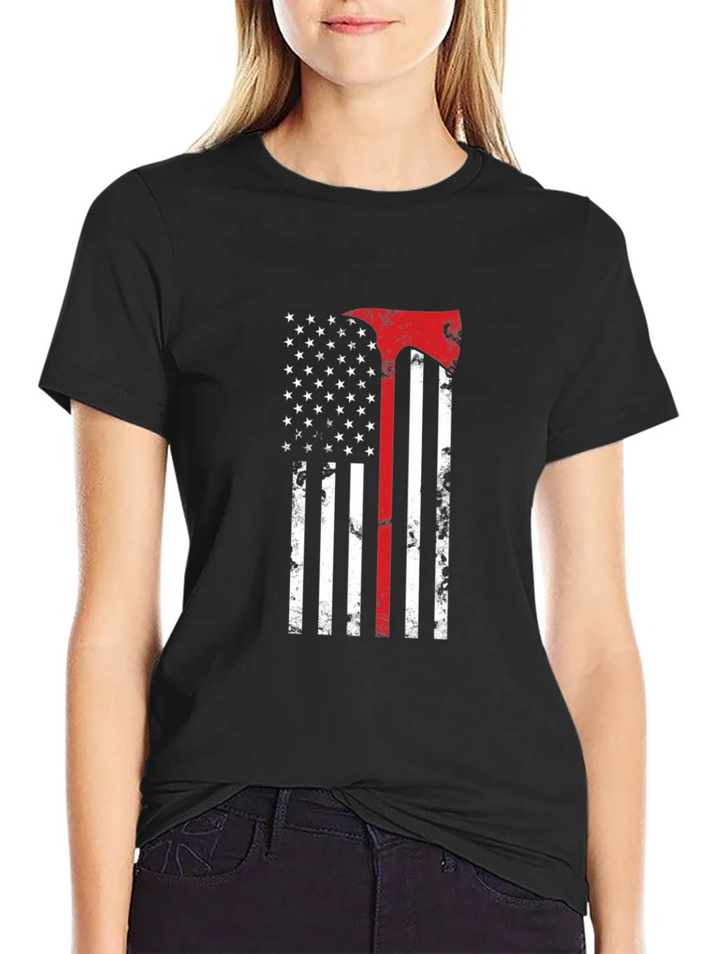 American Flag Firefighter Axe T-Shirt