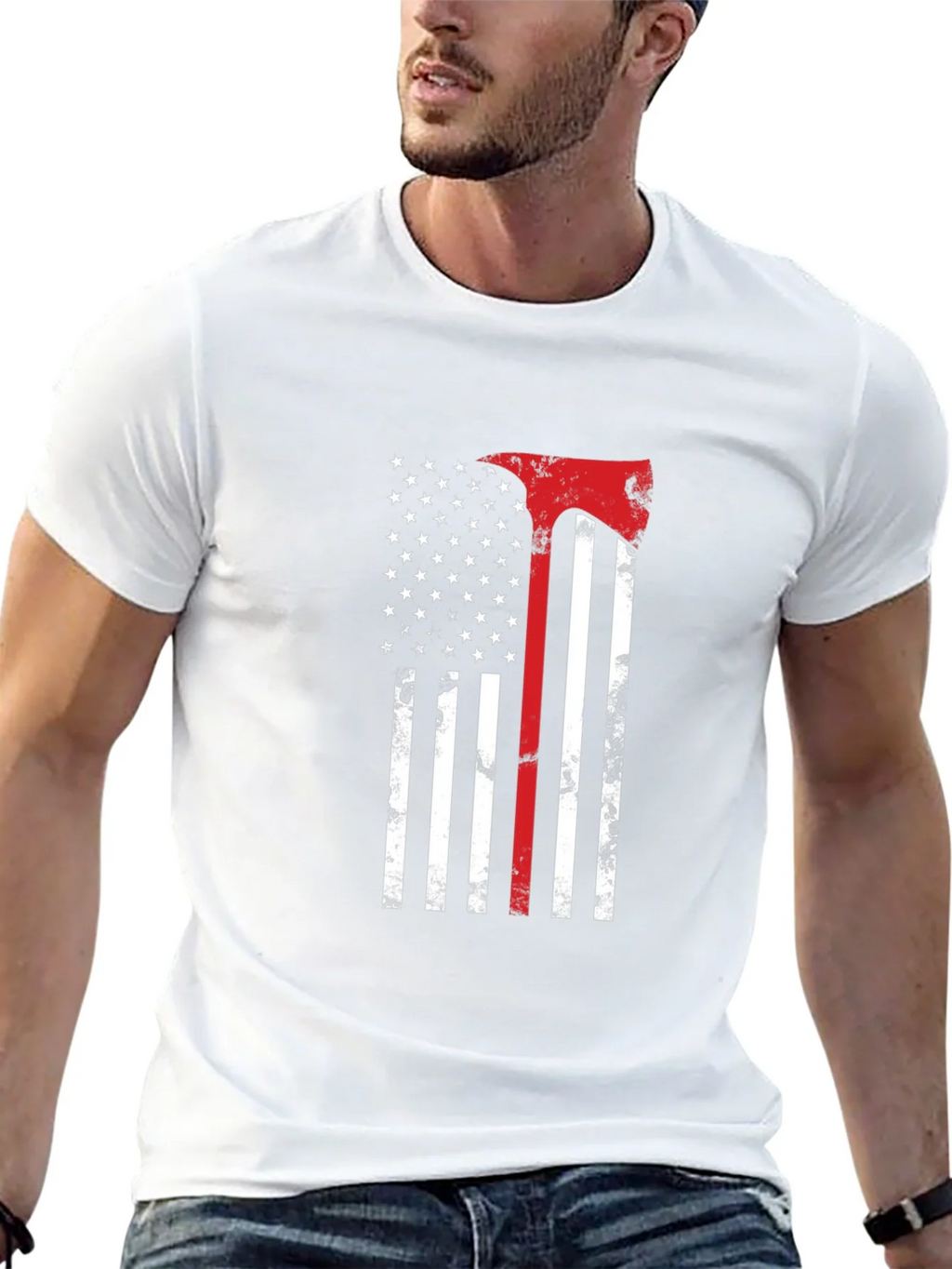 American Flag Firefighter Axe T-Shirt