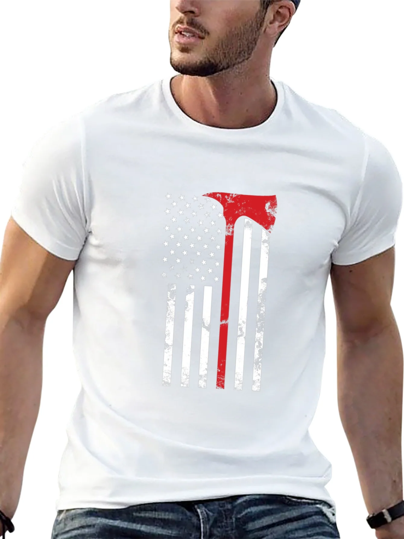 American Flag Firefighter Axe T-Shirt