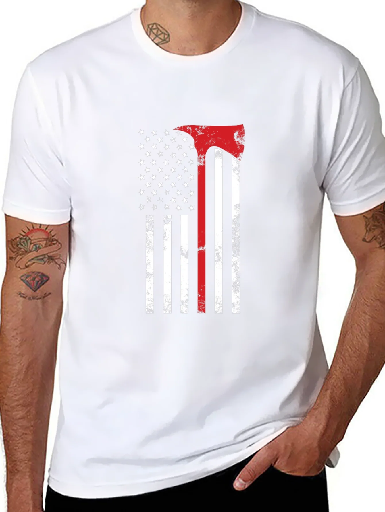 American Flag Firefighter Axe T-Shirt