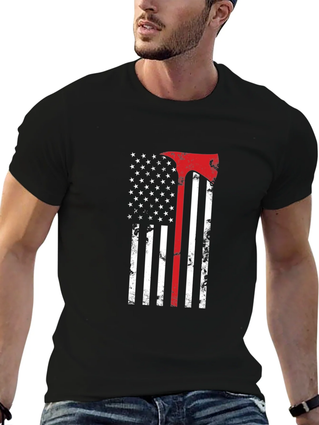 American Flag Firefighter Axe T-Shirt