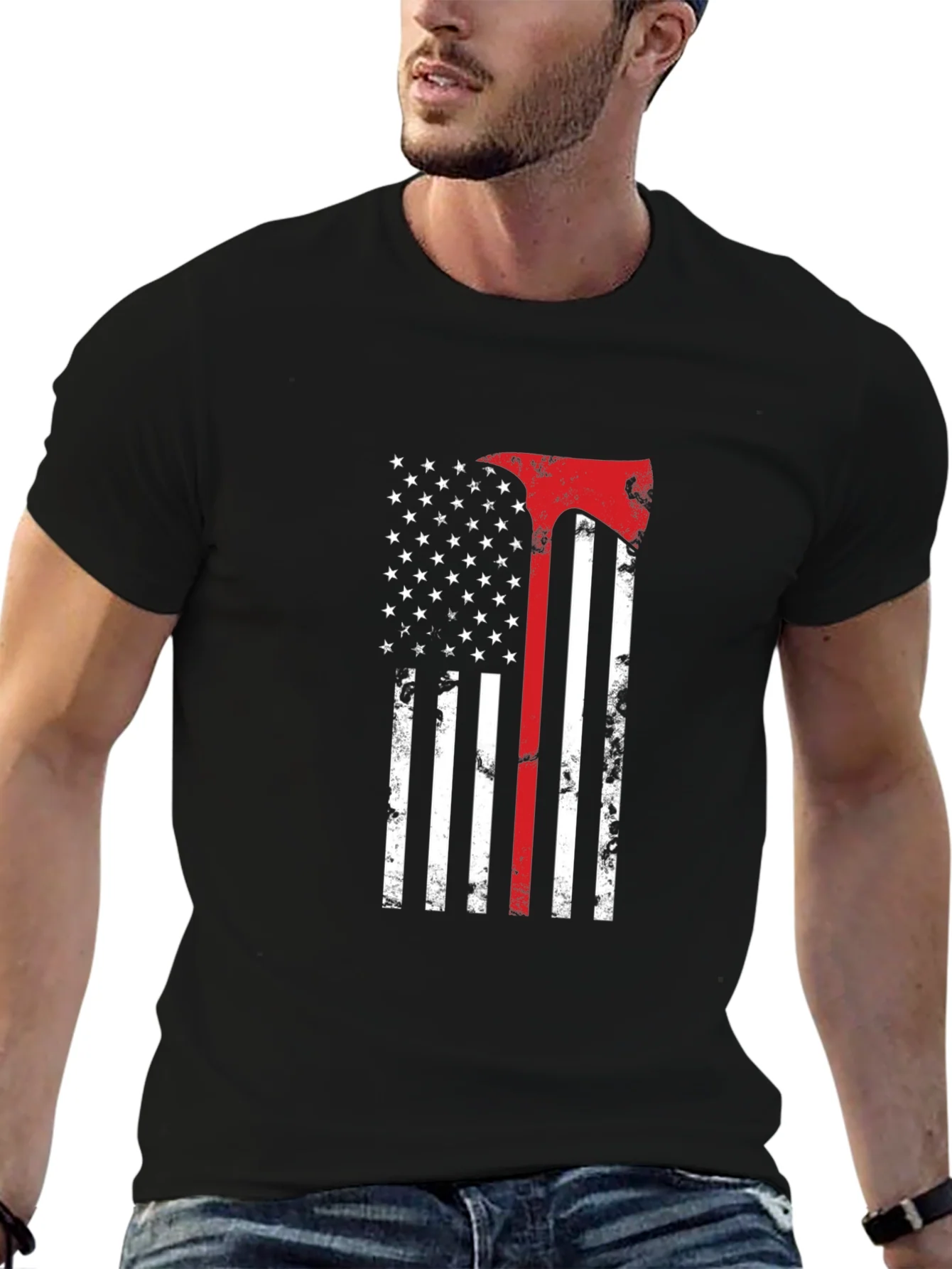 American Flag Firefighter Axe T-Shirt