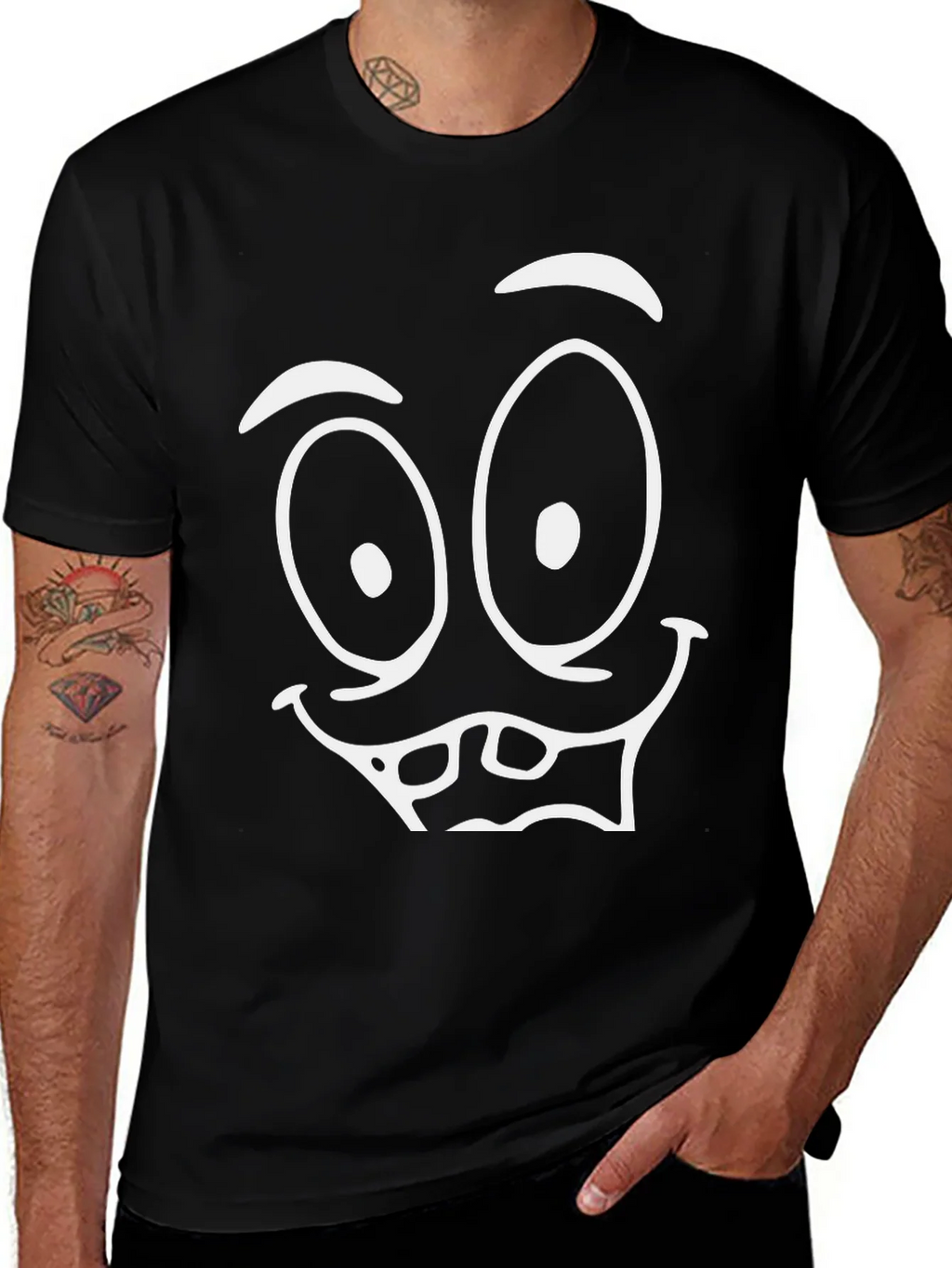 Funny Face Graphic Tee - Black Cotton T-Shirt