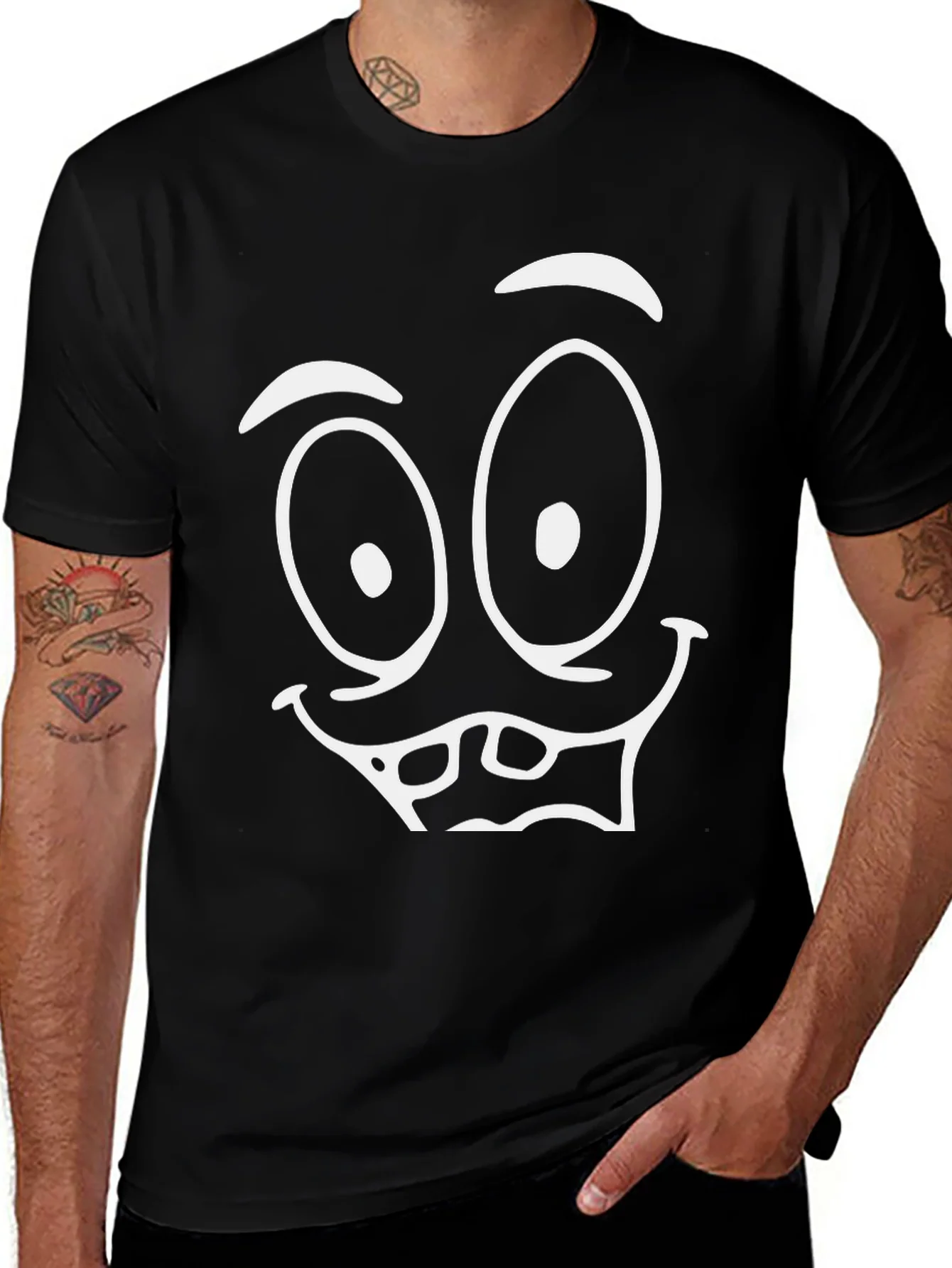 Funny Face Graphic Tee - Black Cotton T-Shirt