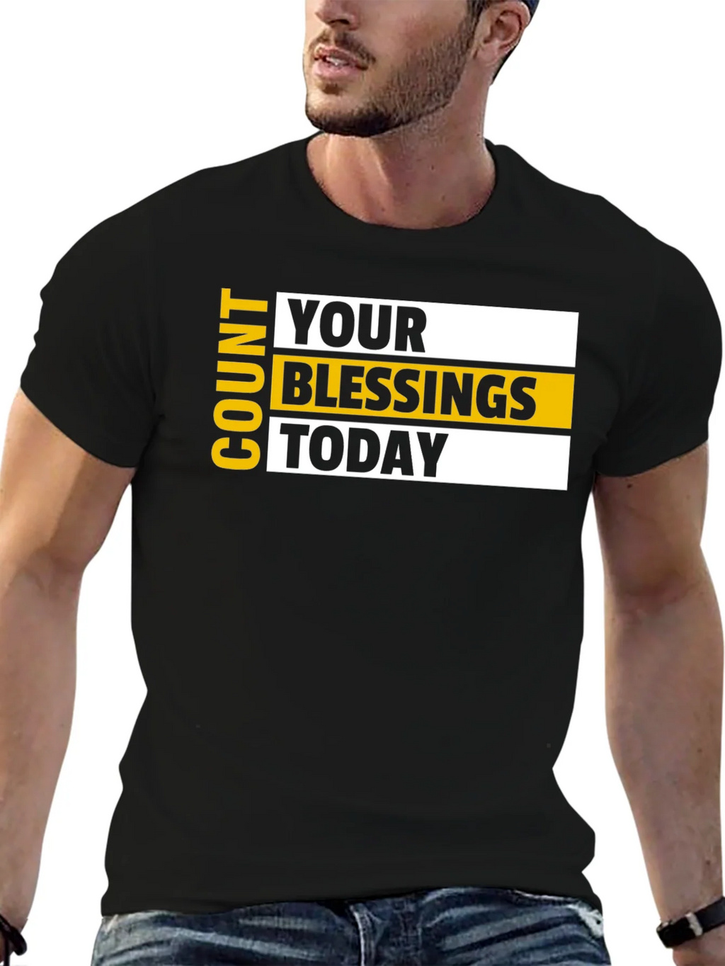 Count Your Blessings Black T-Shirt - Motivational Design