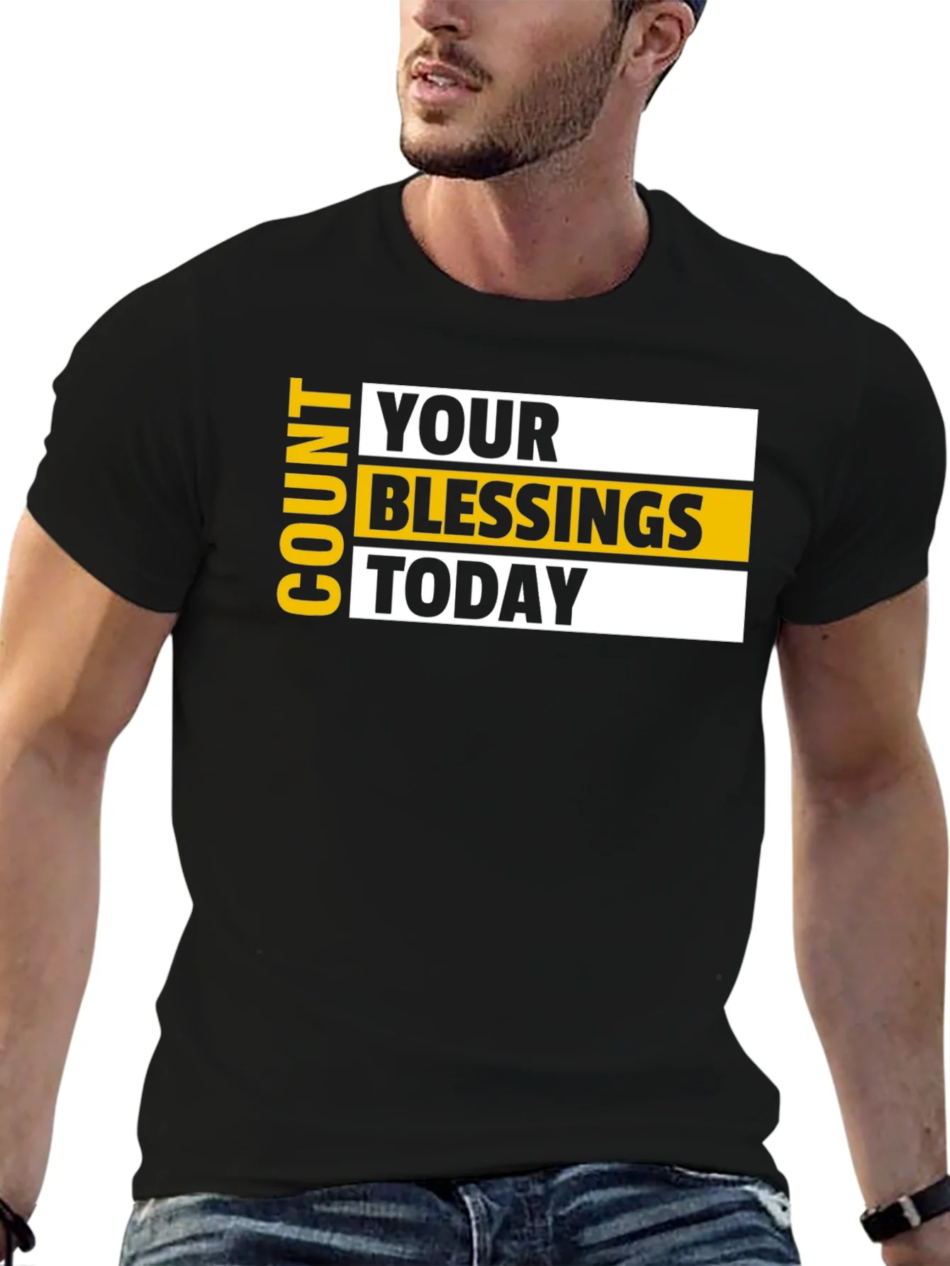 Count Your Blessings Black T-Shirt - Motivational Design