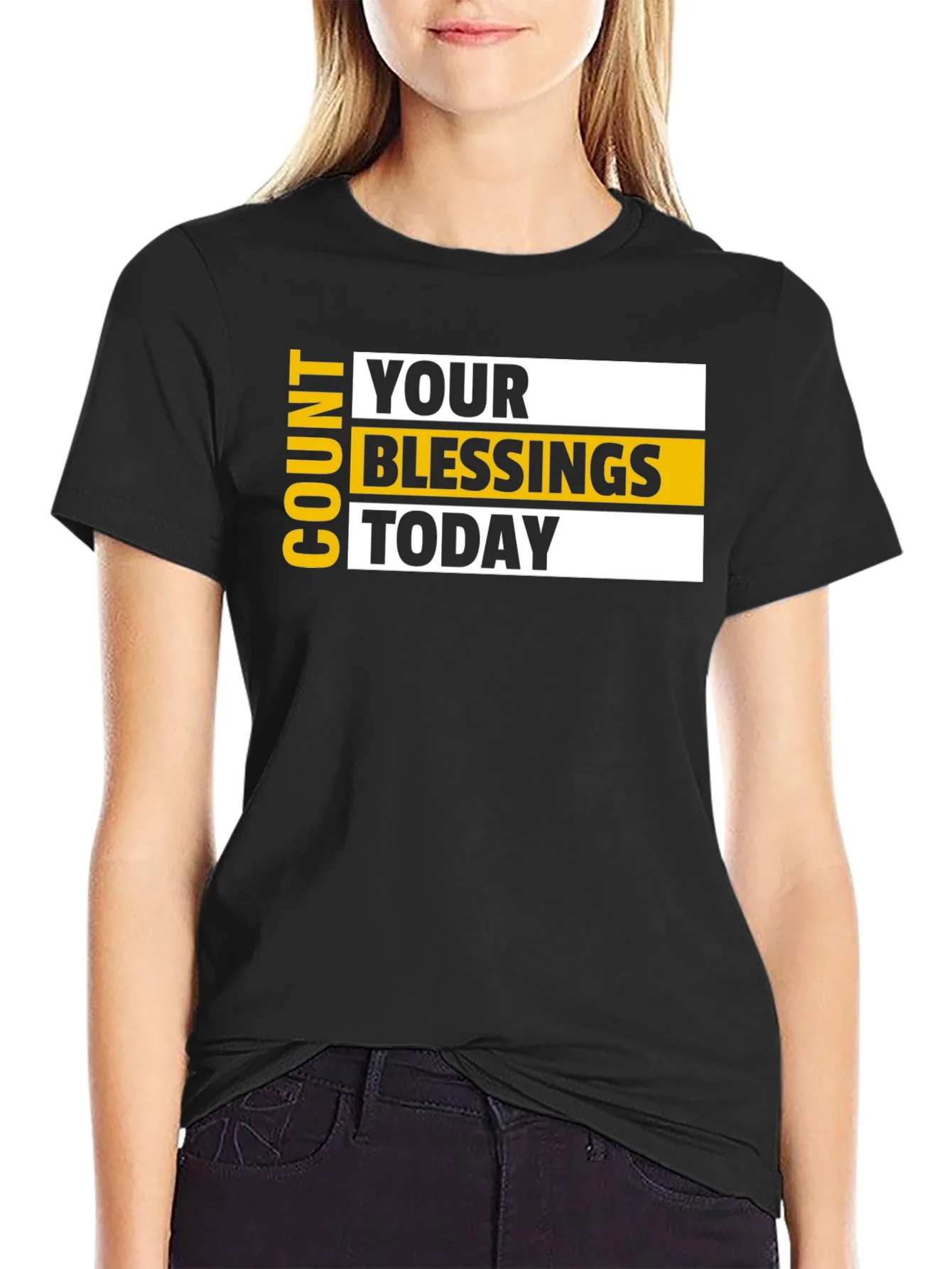 Count Your Blessings Black T-Shirt - Motivational Design