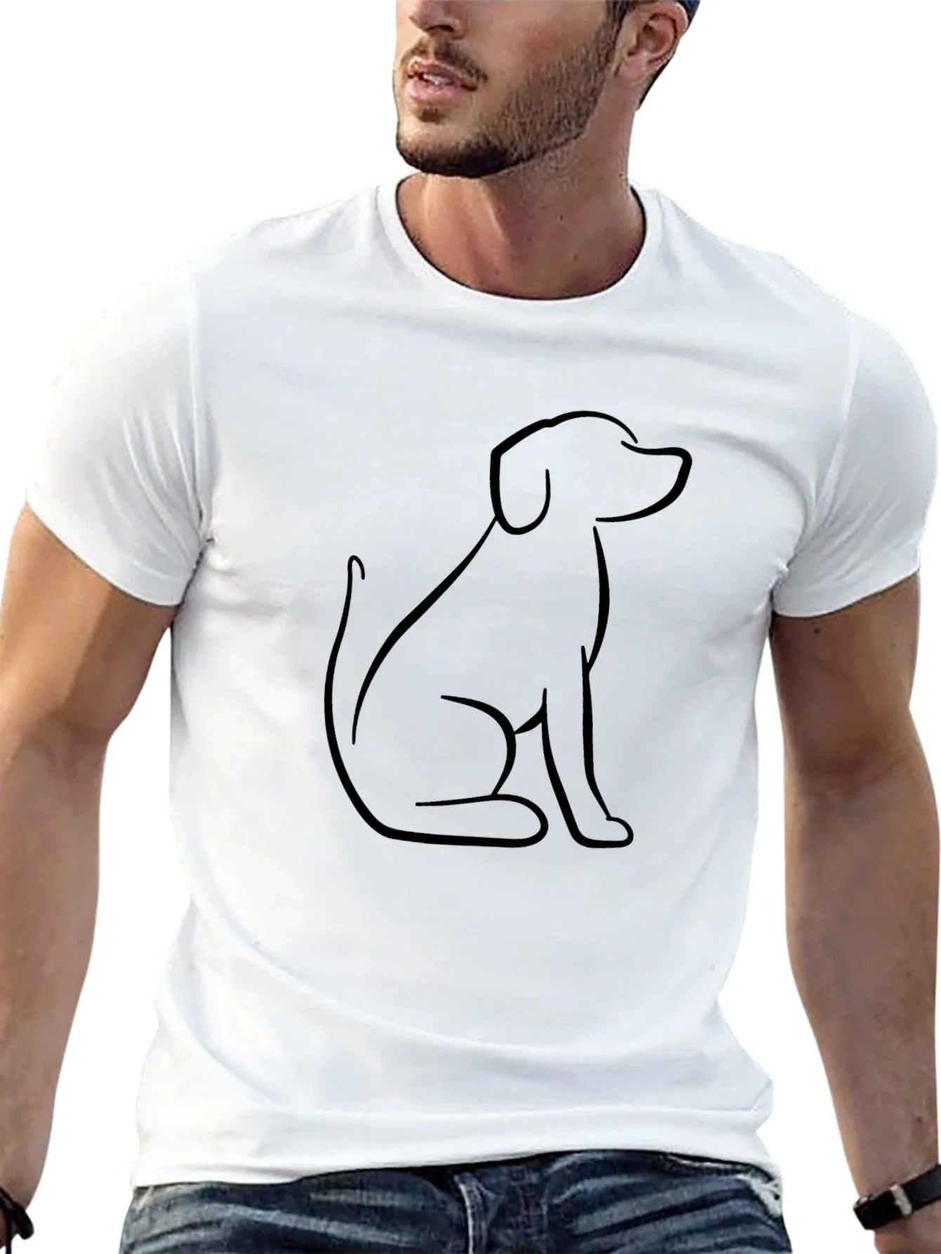Minimalist Dog Outline Graphic Tee - Black