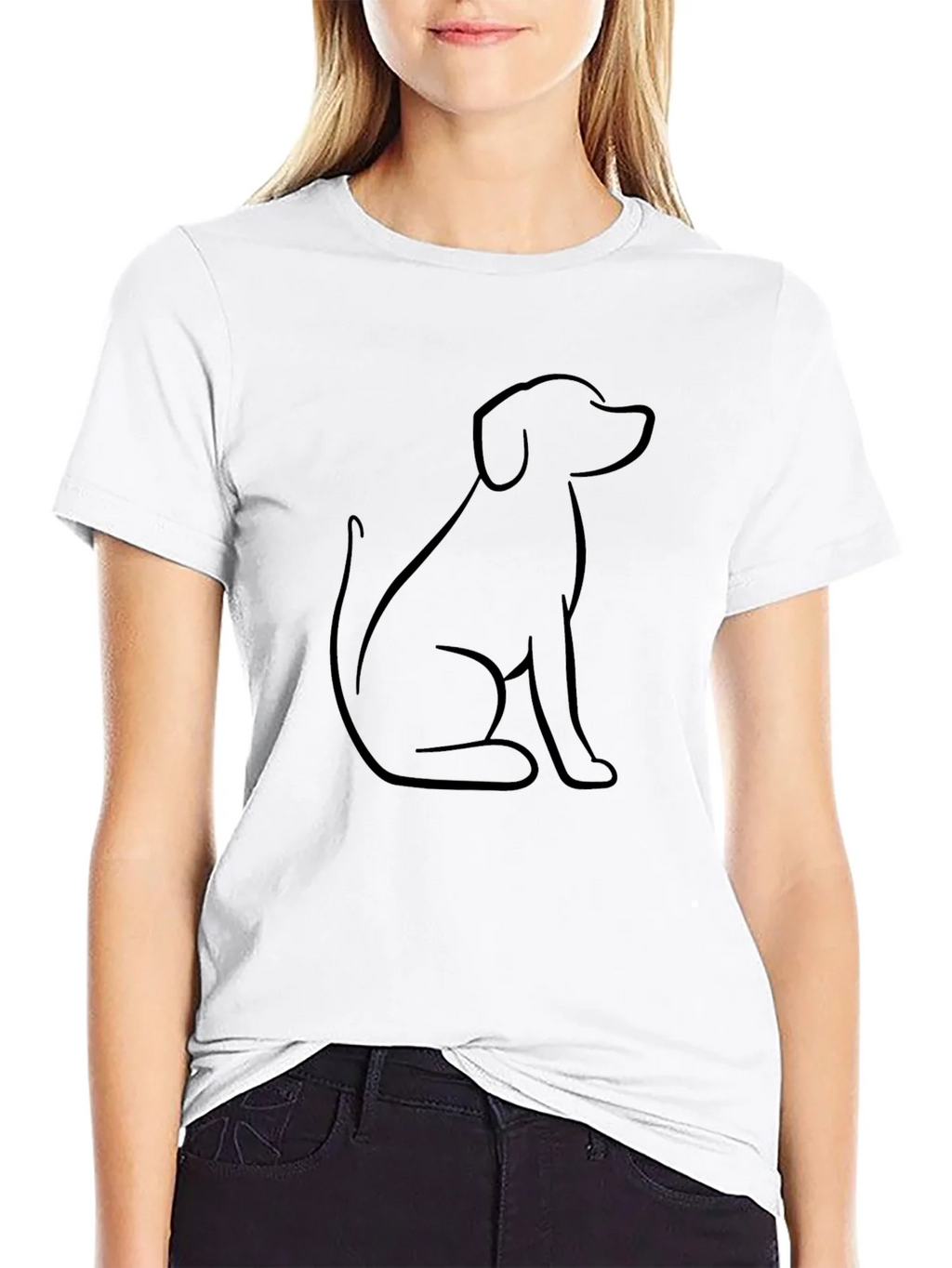 Minimalist Dog Outline Graphic Tee - Black