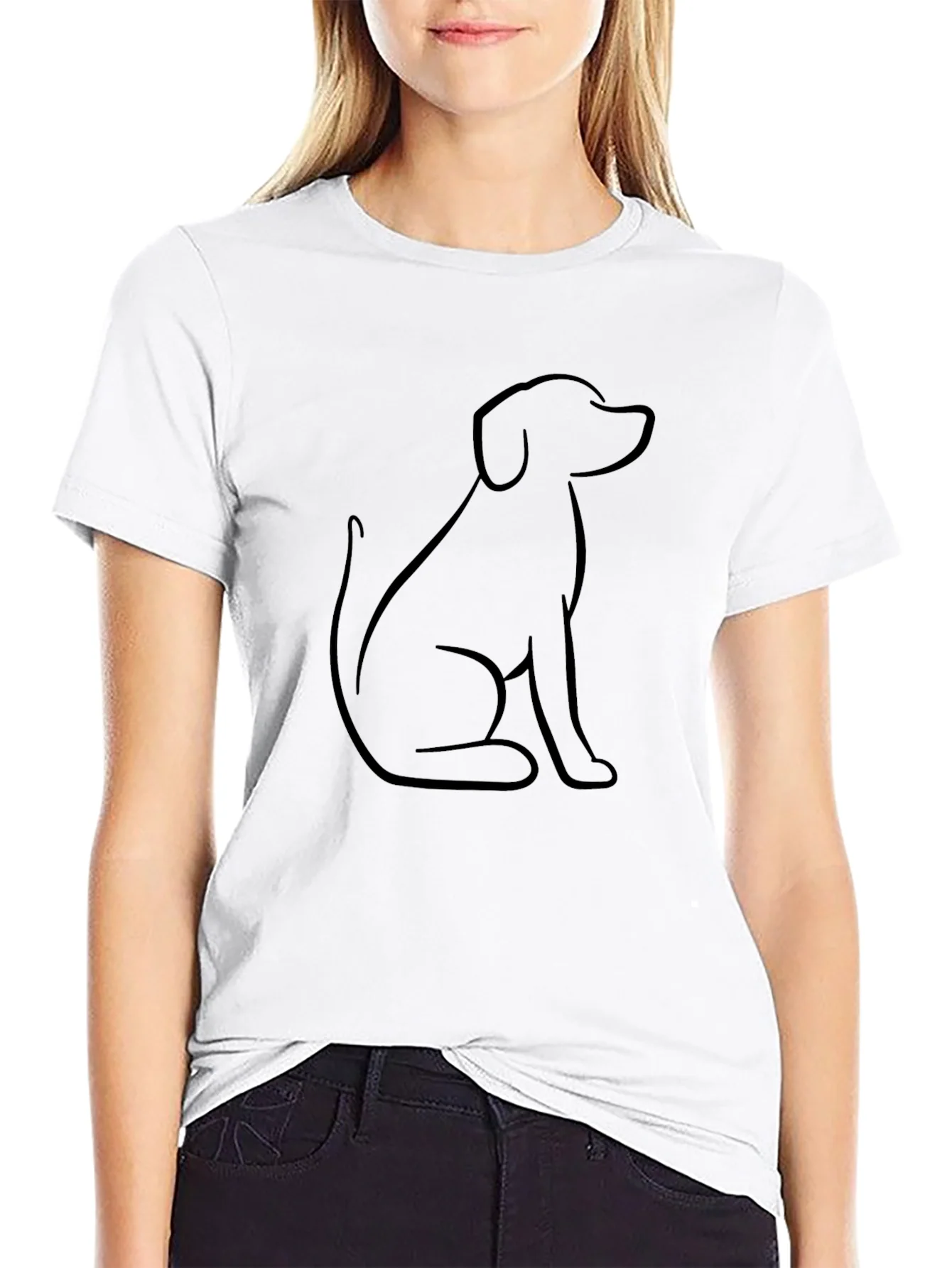 Minimalist Dog Outline Graphic Tee - Black