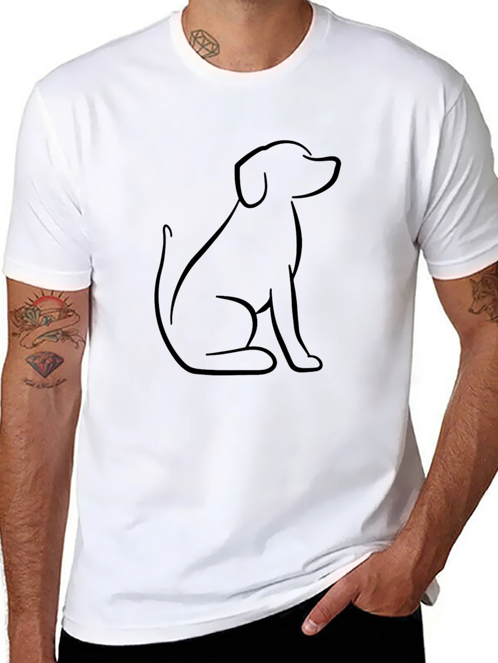 Minimalist Dog Outline Graphic Tee - Black