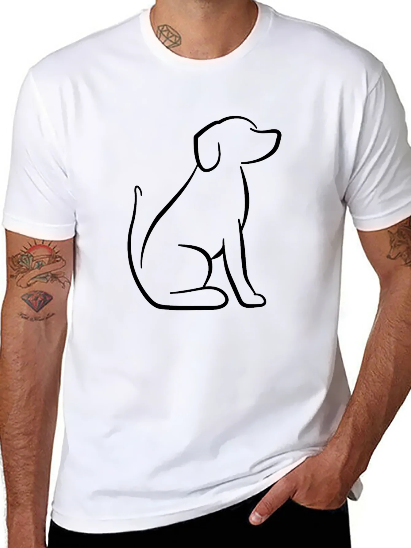 Minimalist Dog Outline Graphic Tee - Black