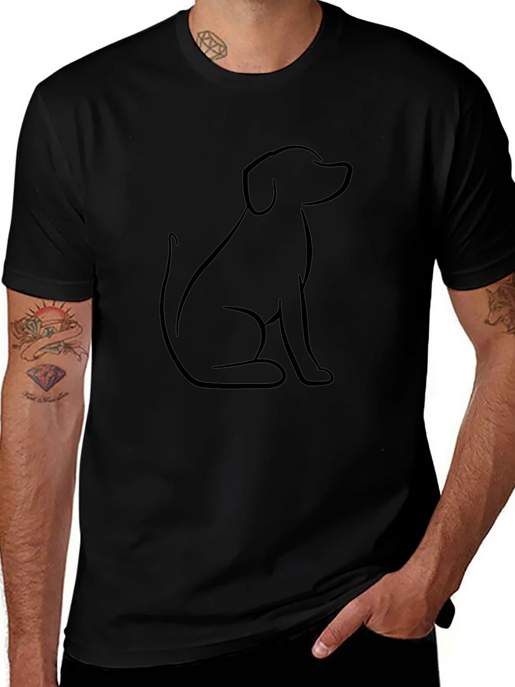 Minimalist Dog Outline Graphic Tee - Black