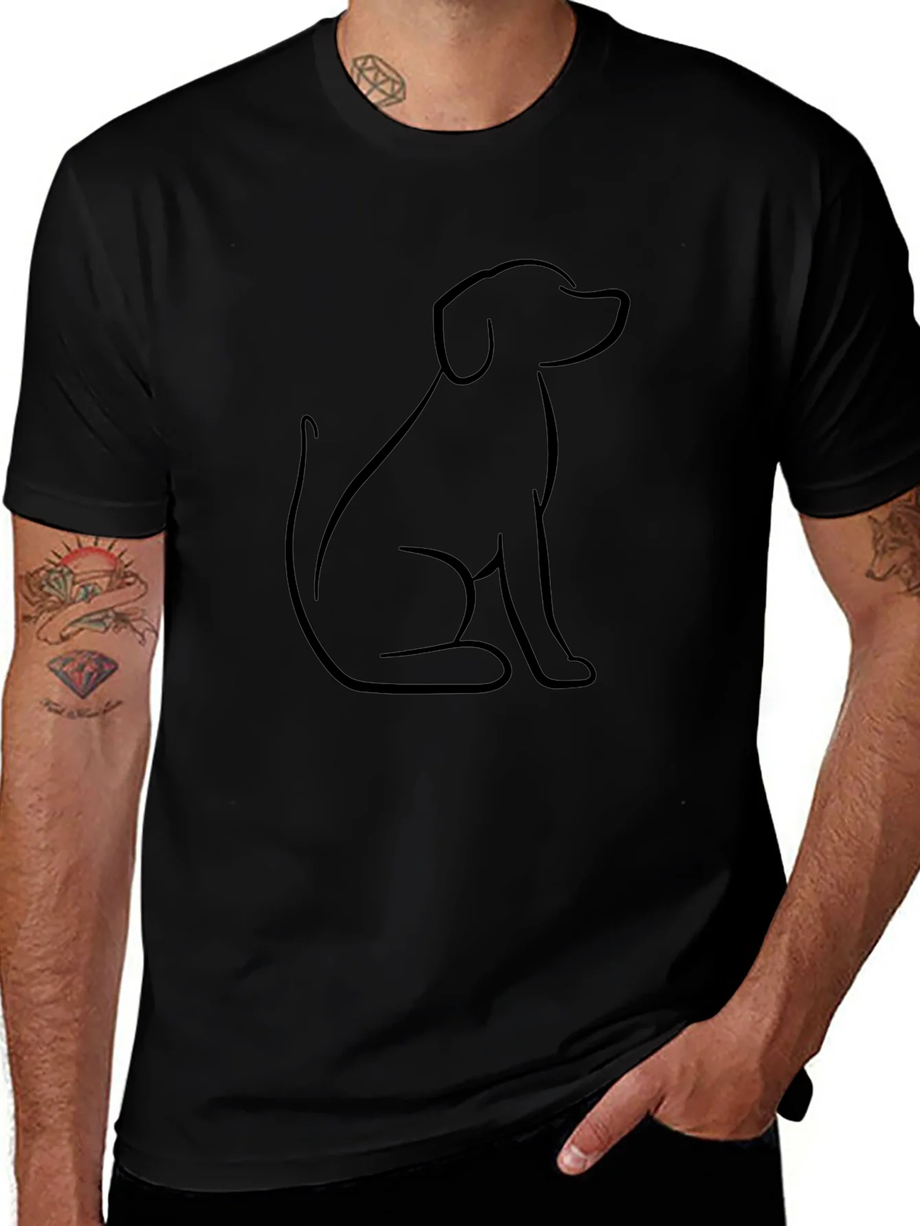 Minimalist Dog Outline Graphic Tee - Black