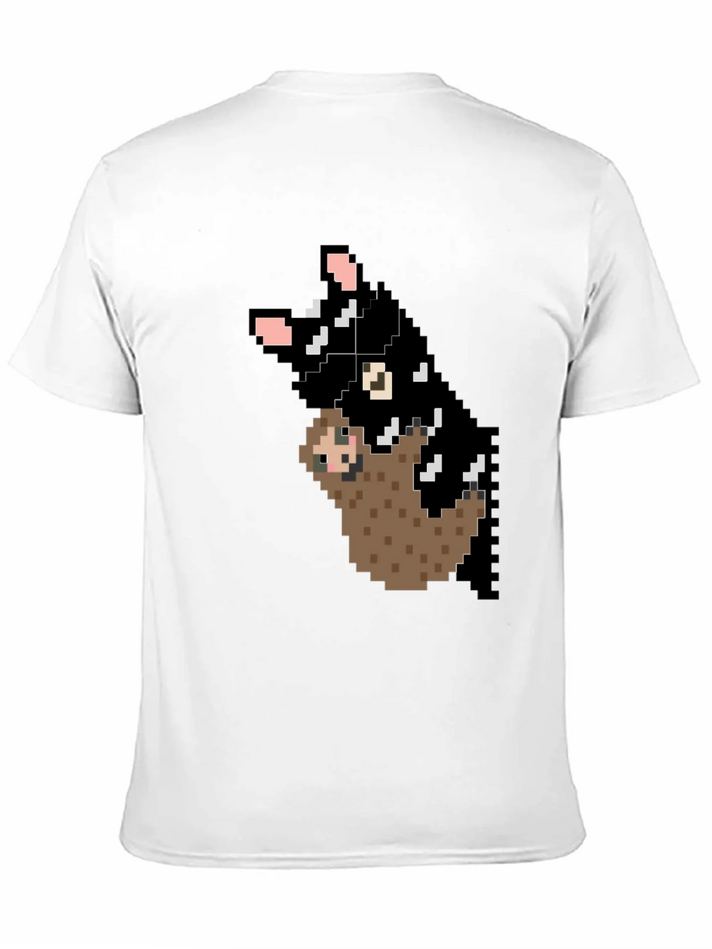 Pixel Art Sloth and Cat Black T-Shirt