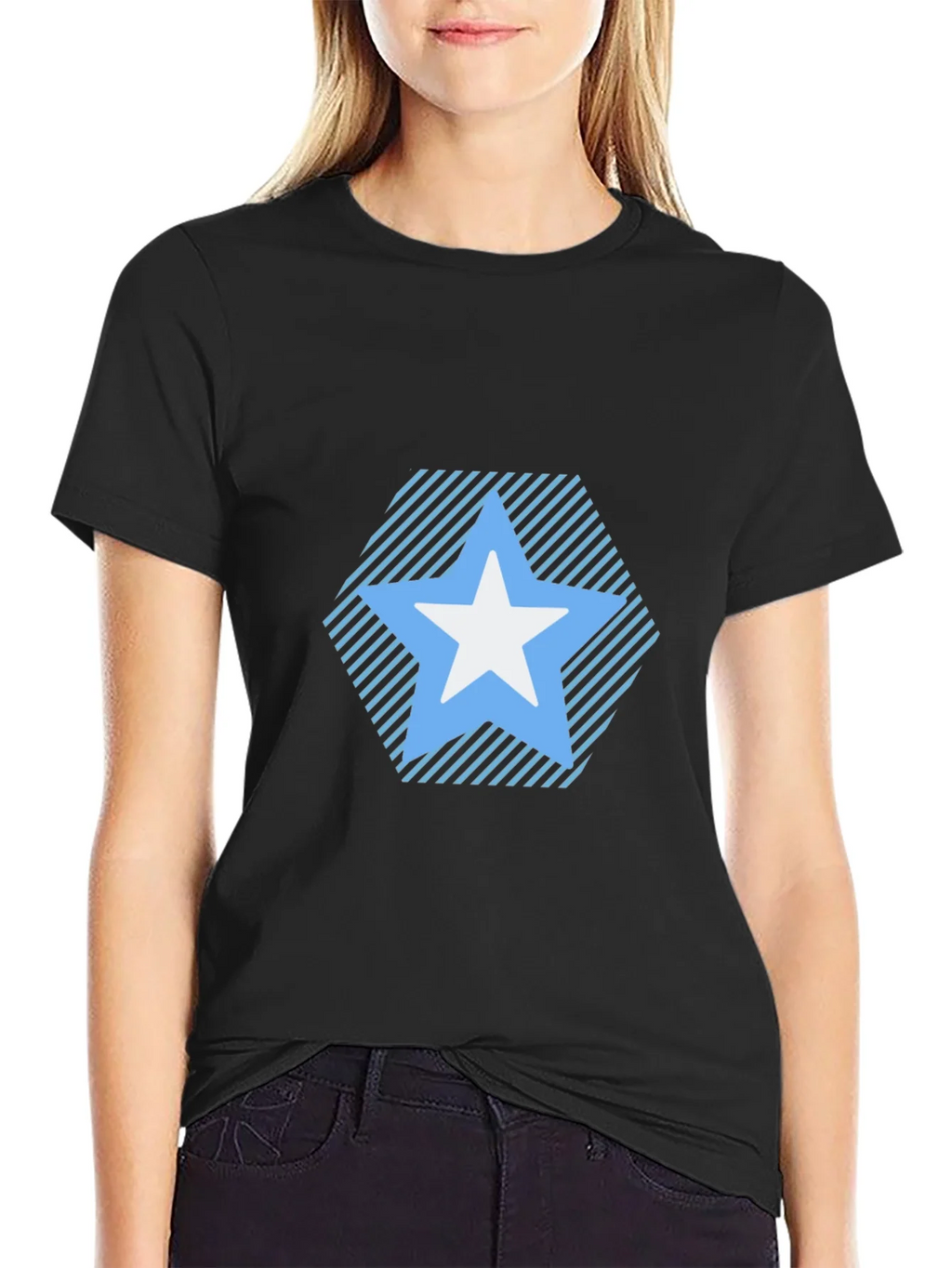 Star Patterned Tee - Modern Black T-Shirt