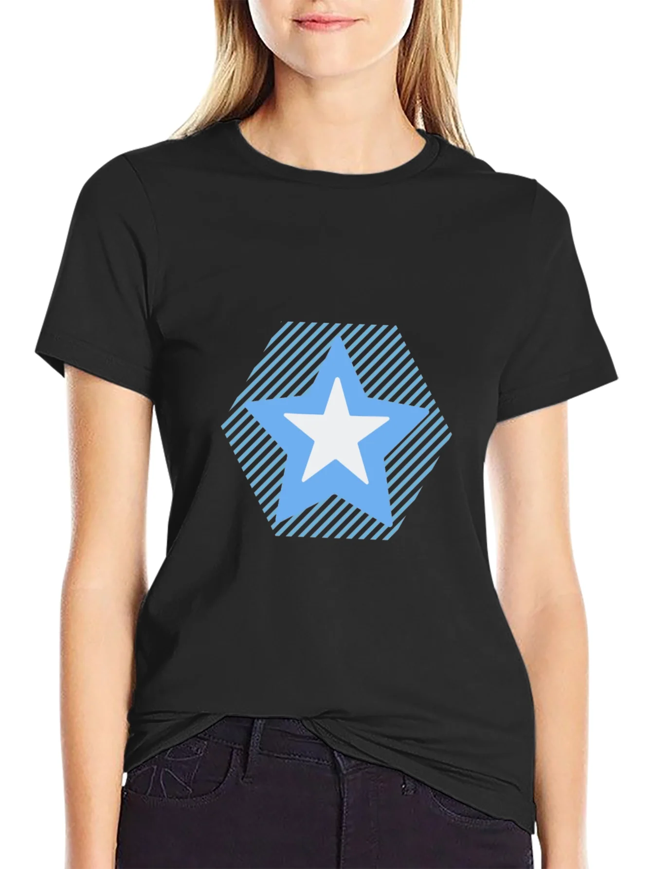 Star Patterned Tee - Modern Black T-Shirt