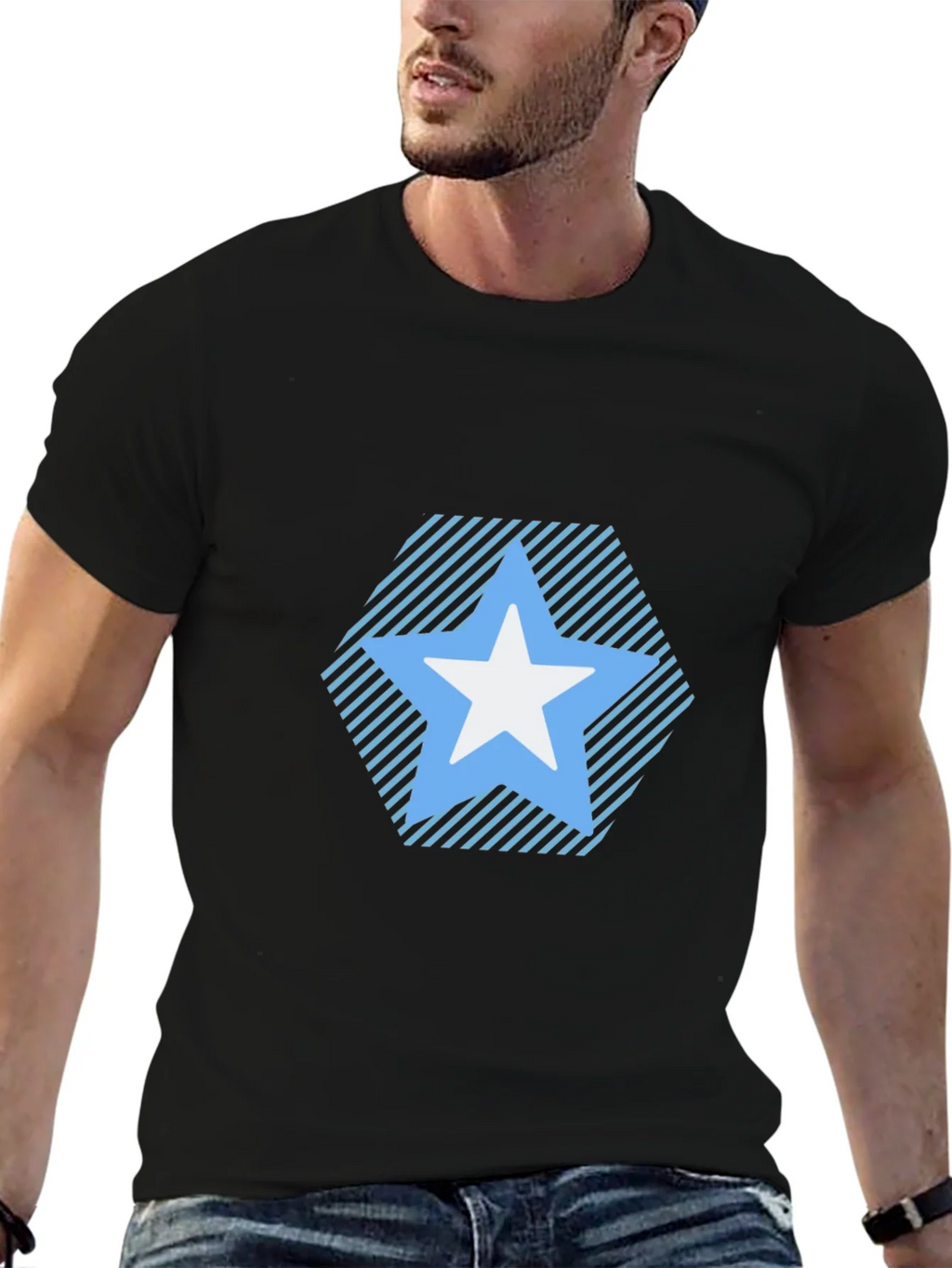 Star Patterned Tee - Modern Black T-Shirt