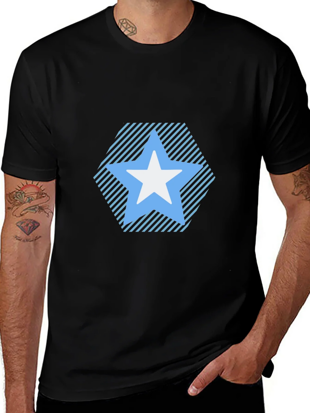 Star Patterned Tee - Modern Black T-Shirt