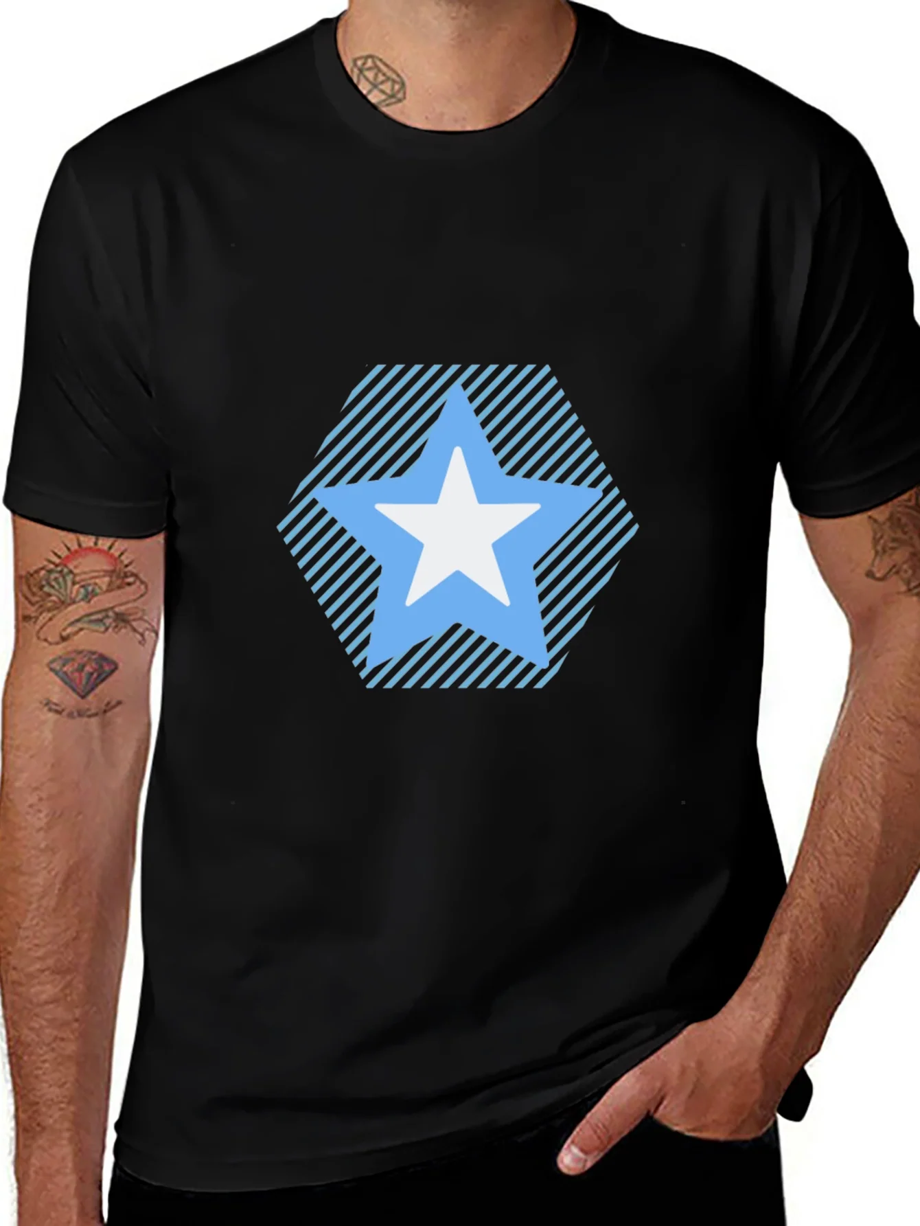 Star Patterned Tee - Modern Black T-Shirt