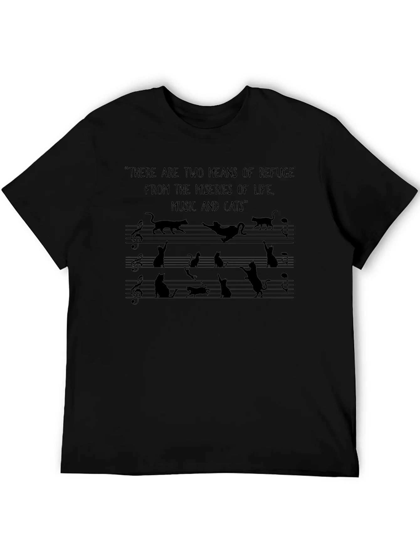 Music & Cats Black Graphic Tee