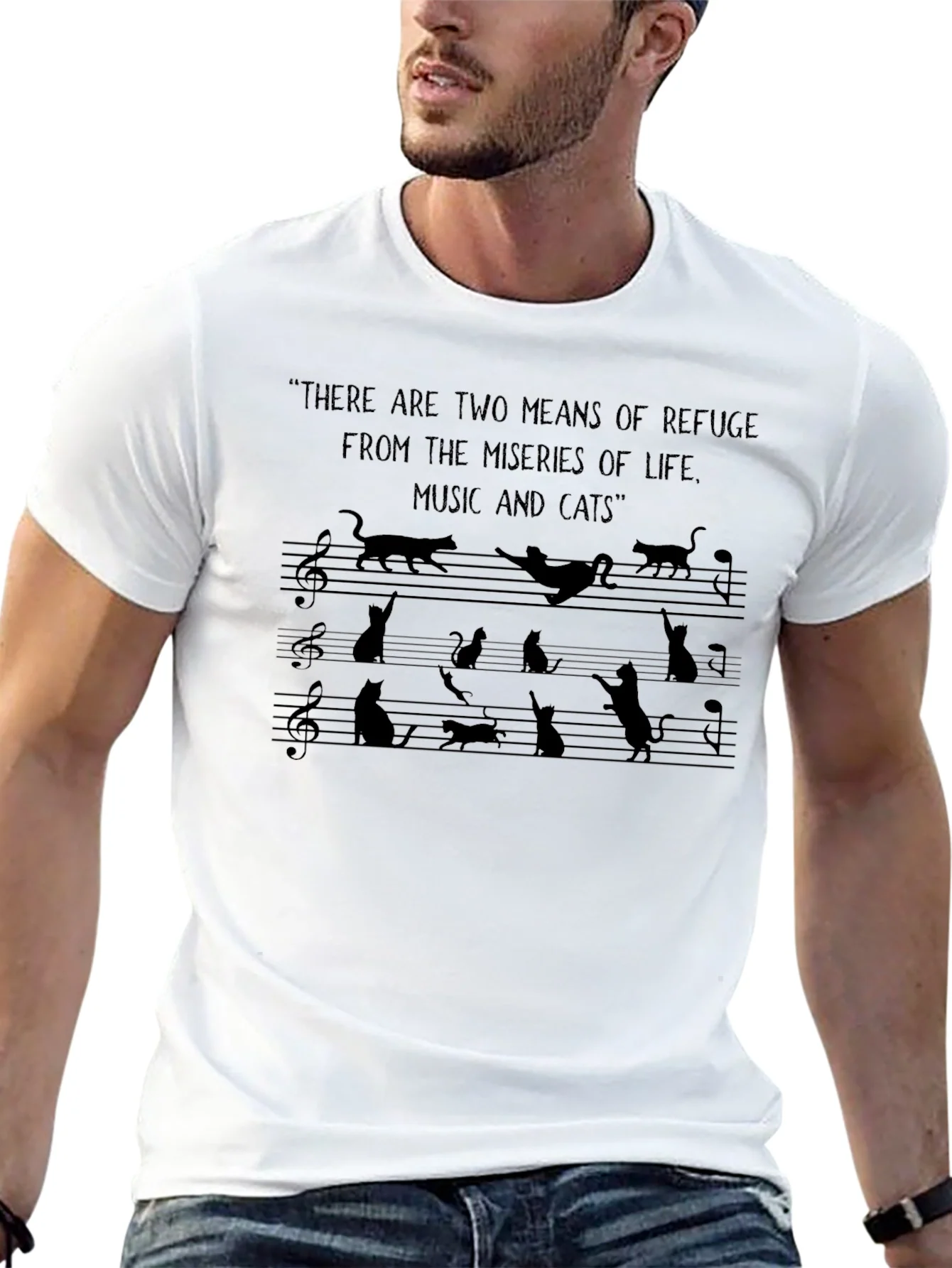 Music & Cats Black Graphic Tee