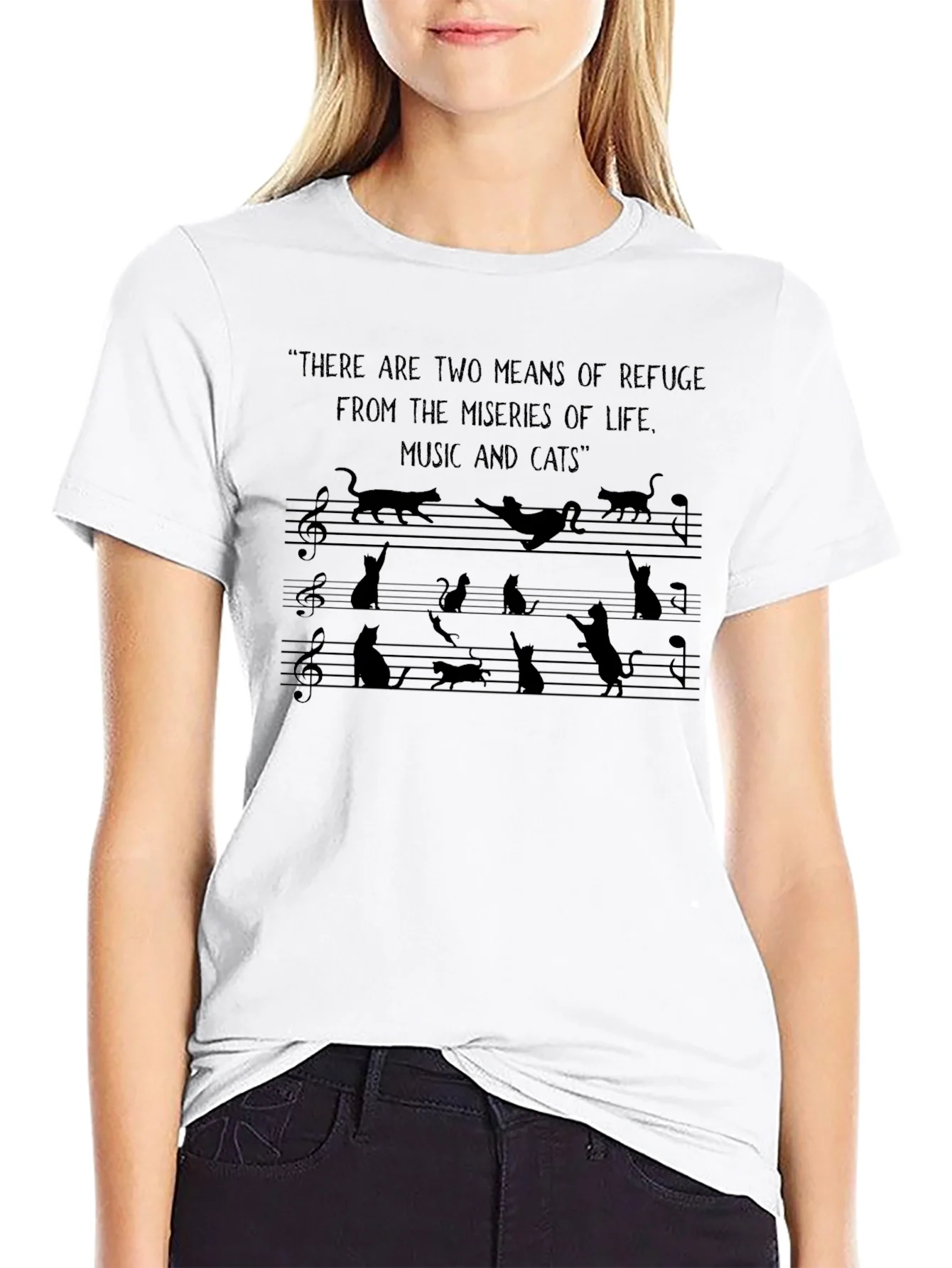 Music & Cats Black Graphic Tee