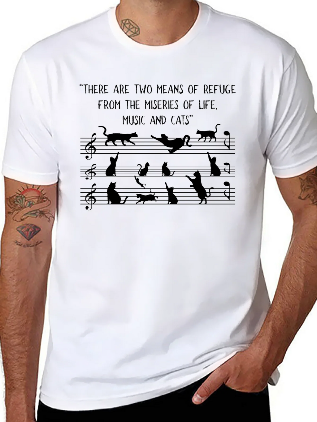 Music & Cats Black Graphic Tee