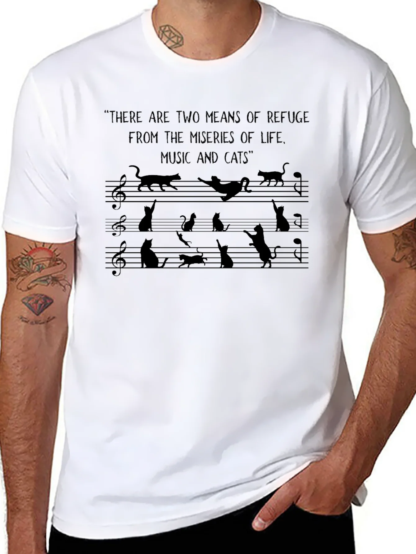Music & Cats Black Graphic Tee