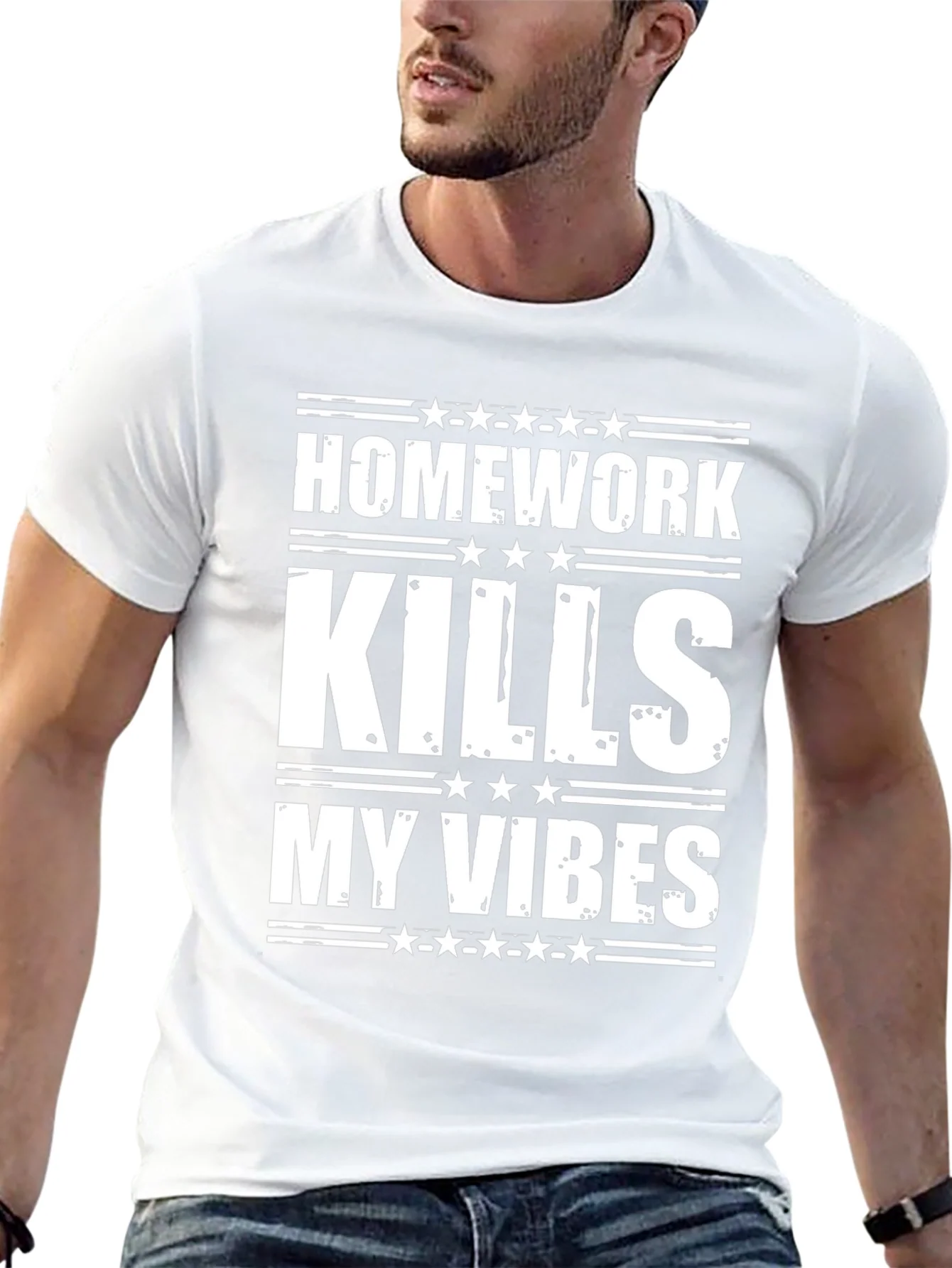 Homework Kills My Vibes Graphic Tee - Trendy T-Shirt