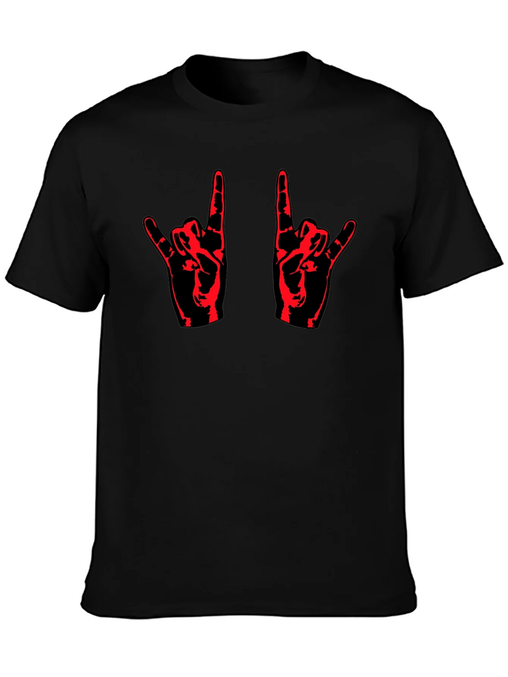 Rock On! Black T-Shirt with Red Hand Design