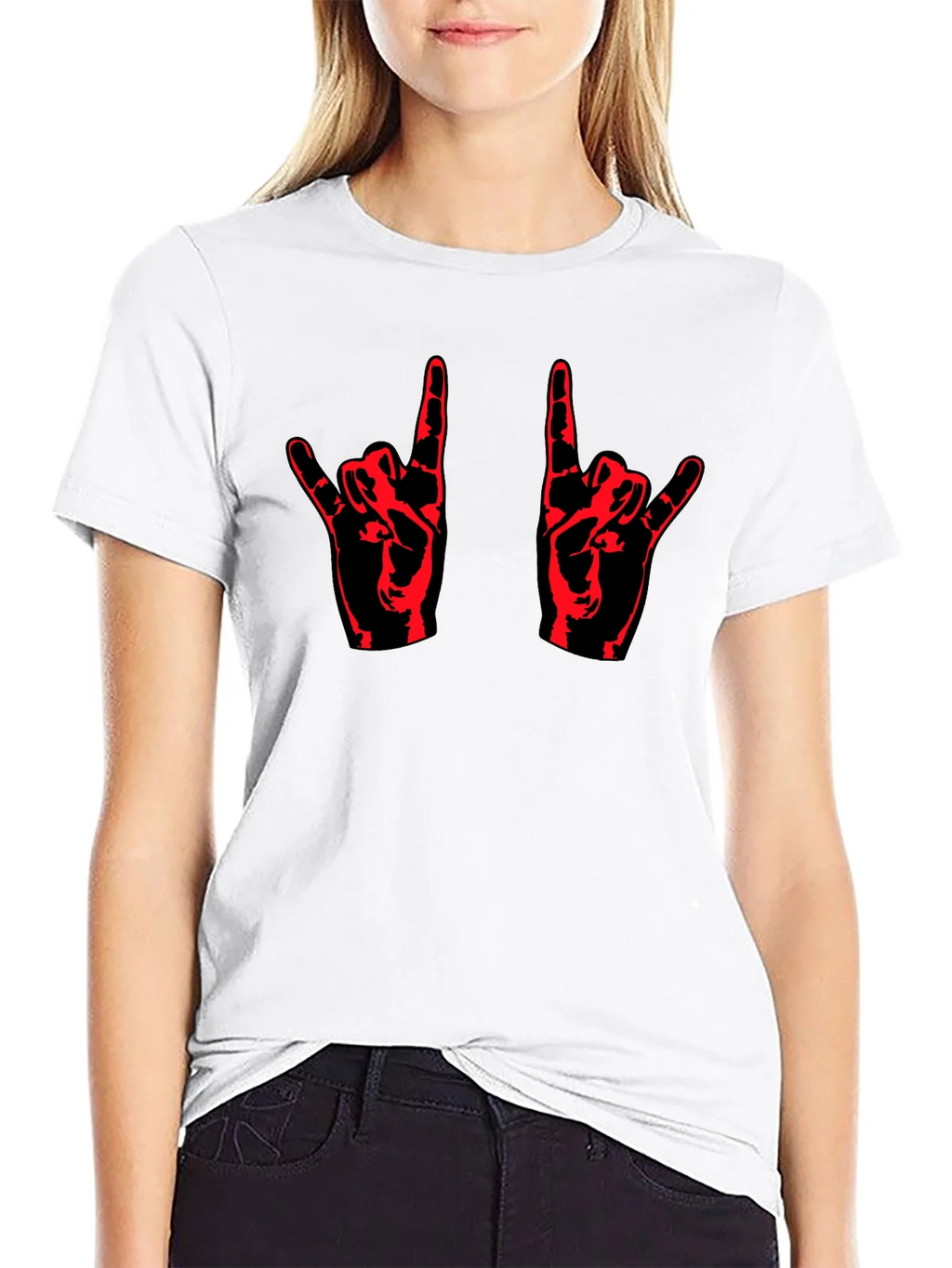 Rock On! Black T-Shirt with Red Hand Design