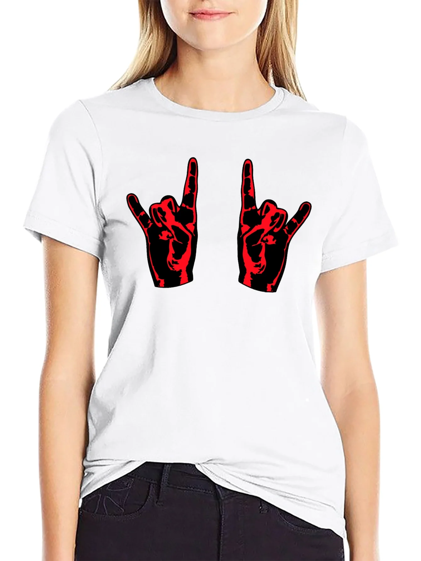 Rock On! Black T-Shirt with Red Hand Design