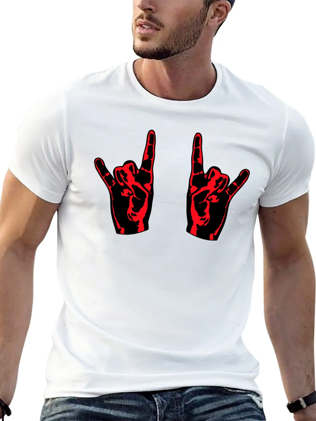 Rock On! Black T-Shirt with Red Hand Design
