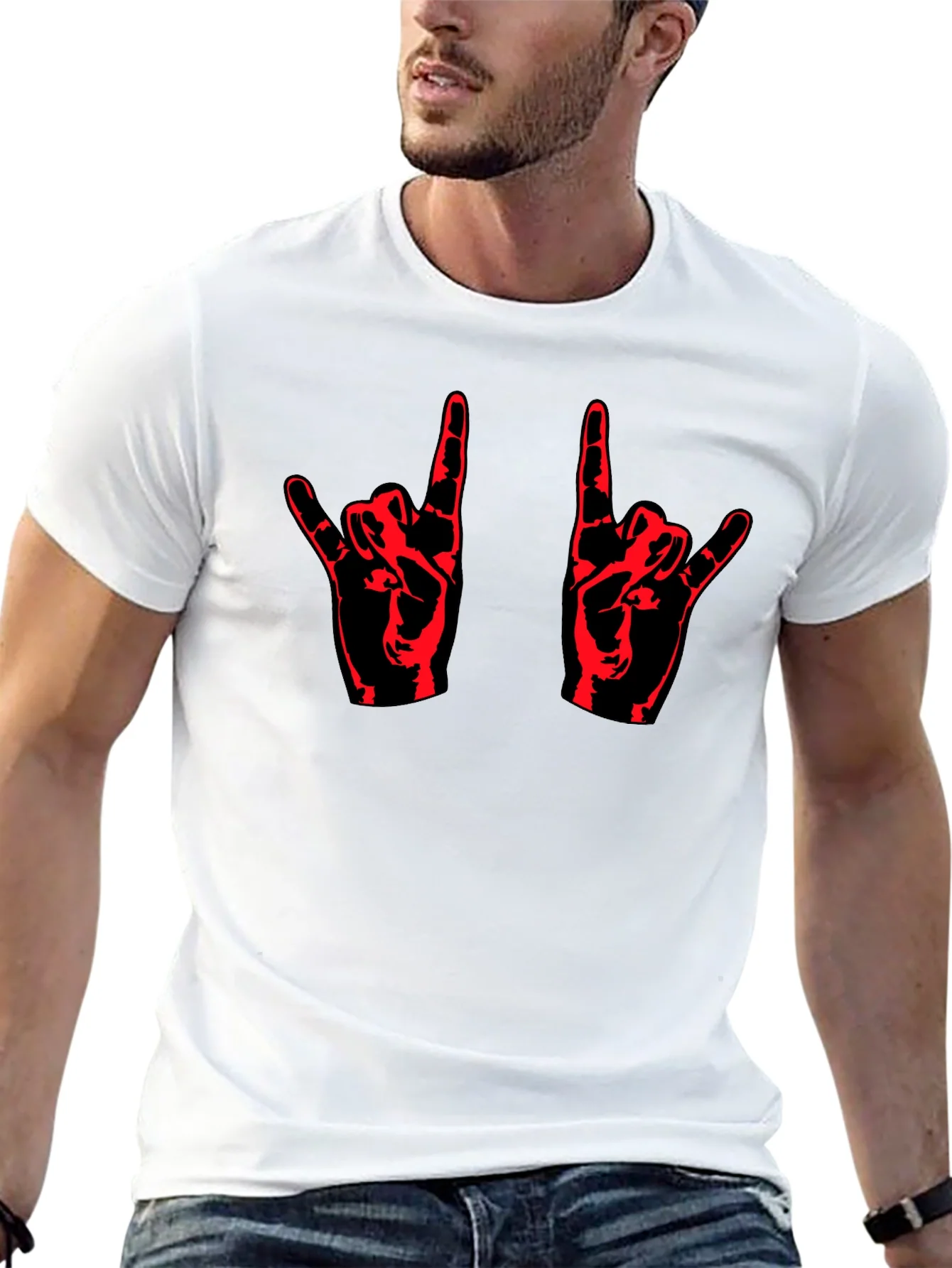 Rock On! Black T-Shirt with Red Hand Design