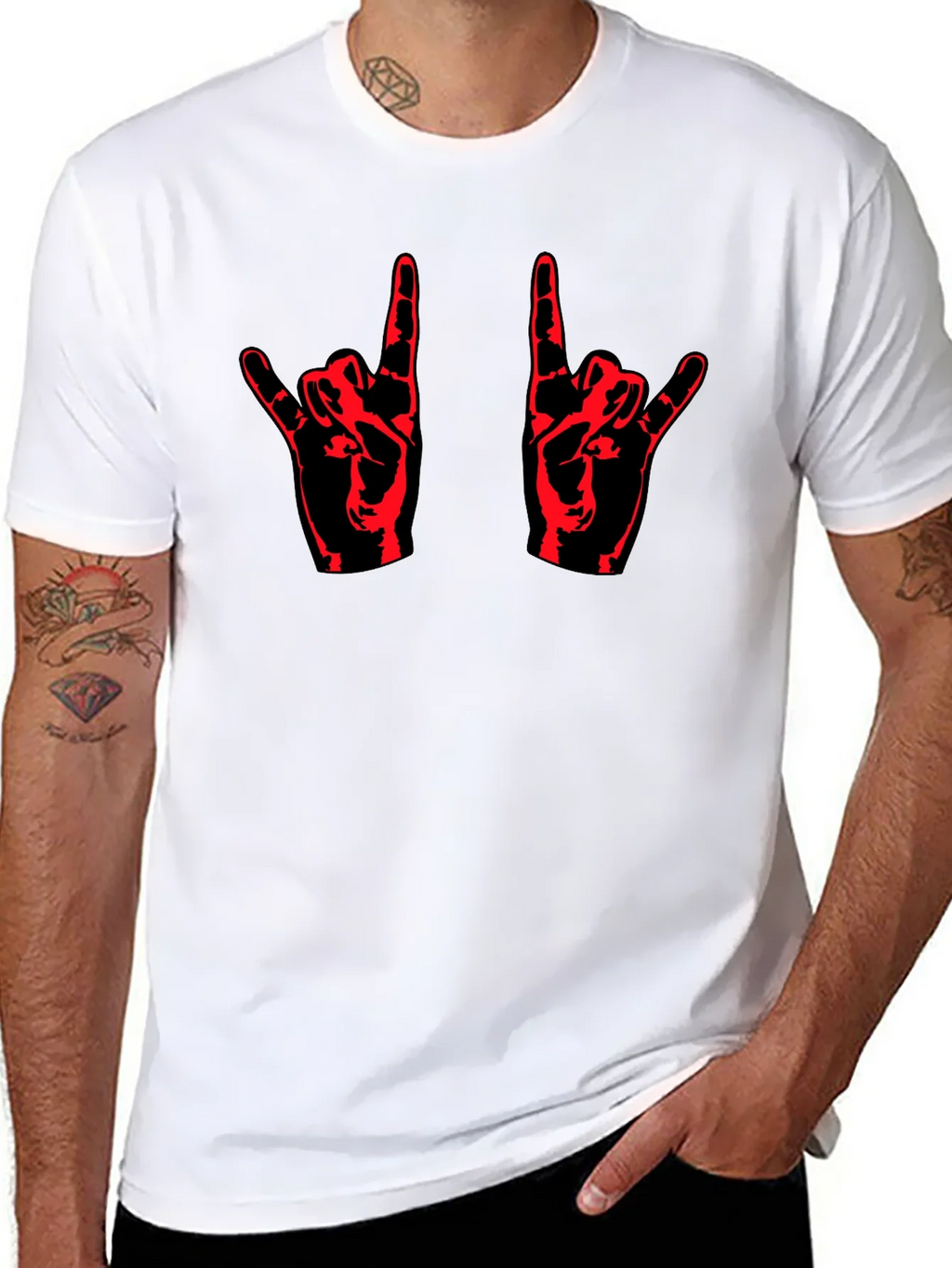 Rock On! Black T-Shirt with Red Hand Design